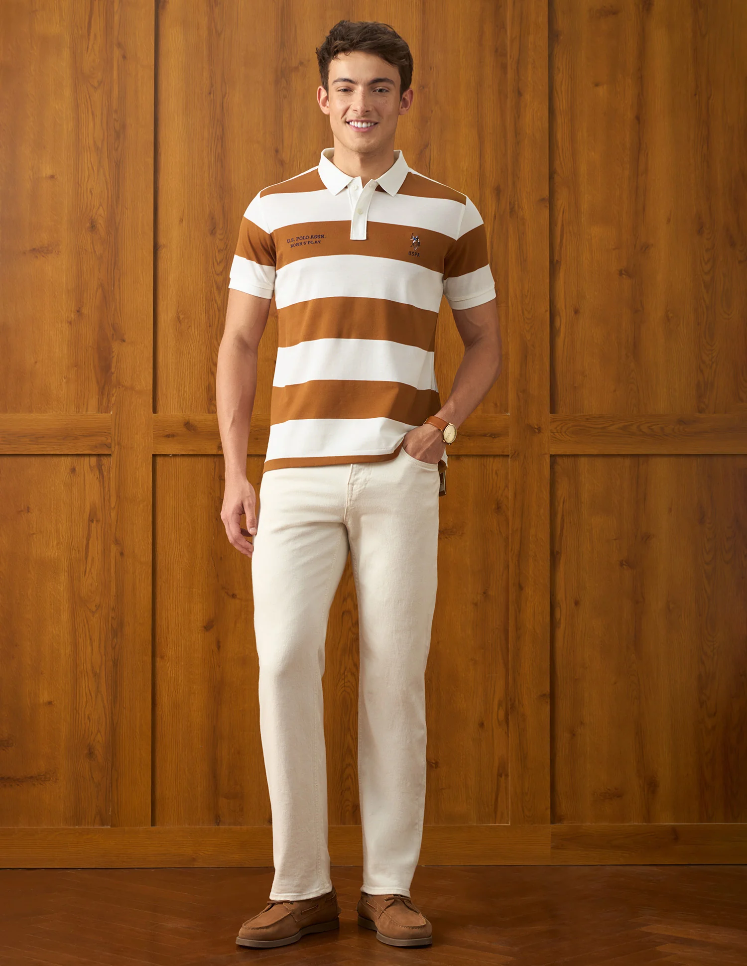 Horizontal Striped Slim Fit Polo Shirt - Image 3