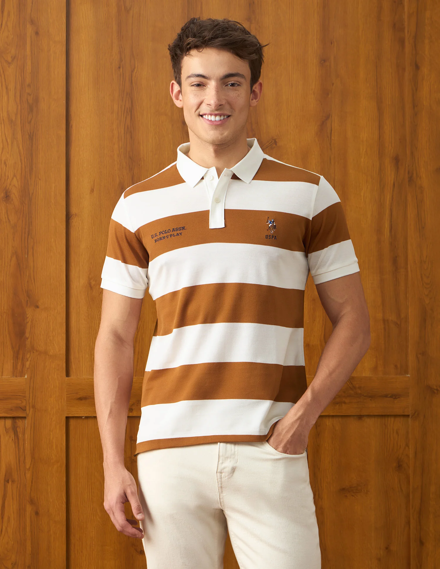 Horizontal Striped Slim Fit Polo Shirt - Image 6