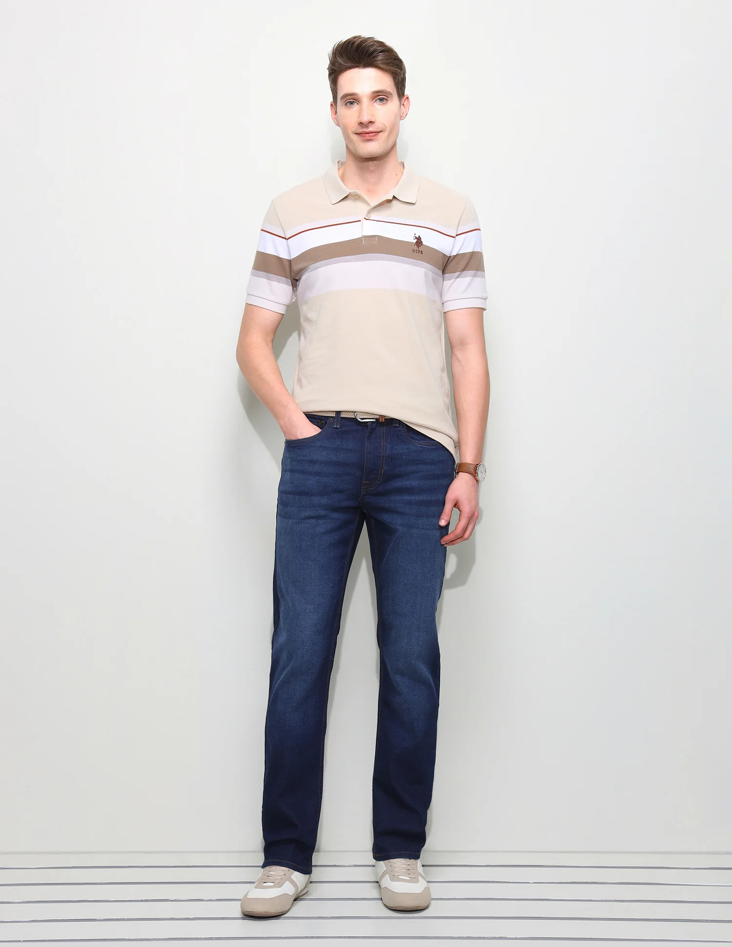 Horizontal Striped Slim Fit Polo Shirt - Image 3