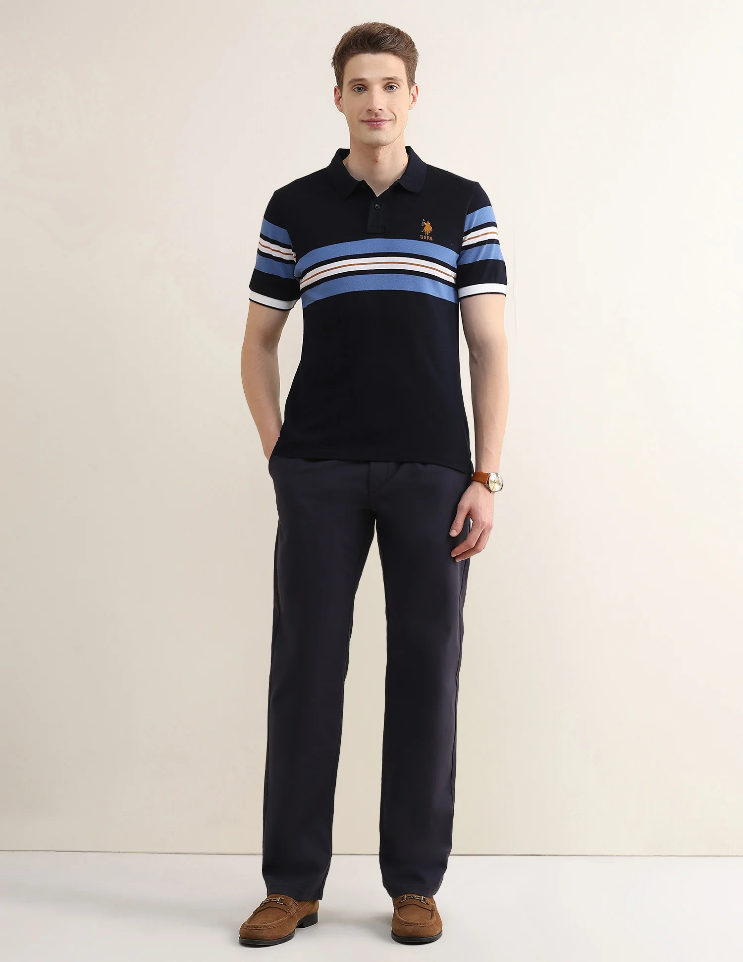 Horizontal Striped Slim Fit Polo Shirt - Image 3