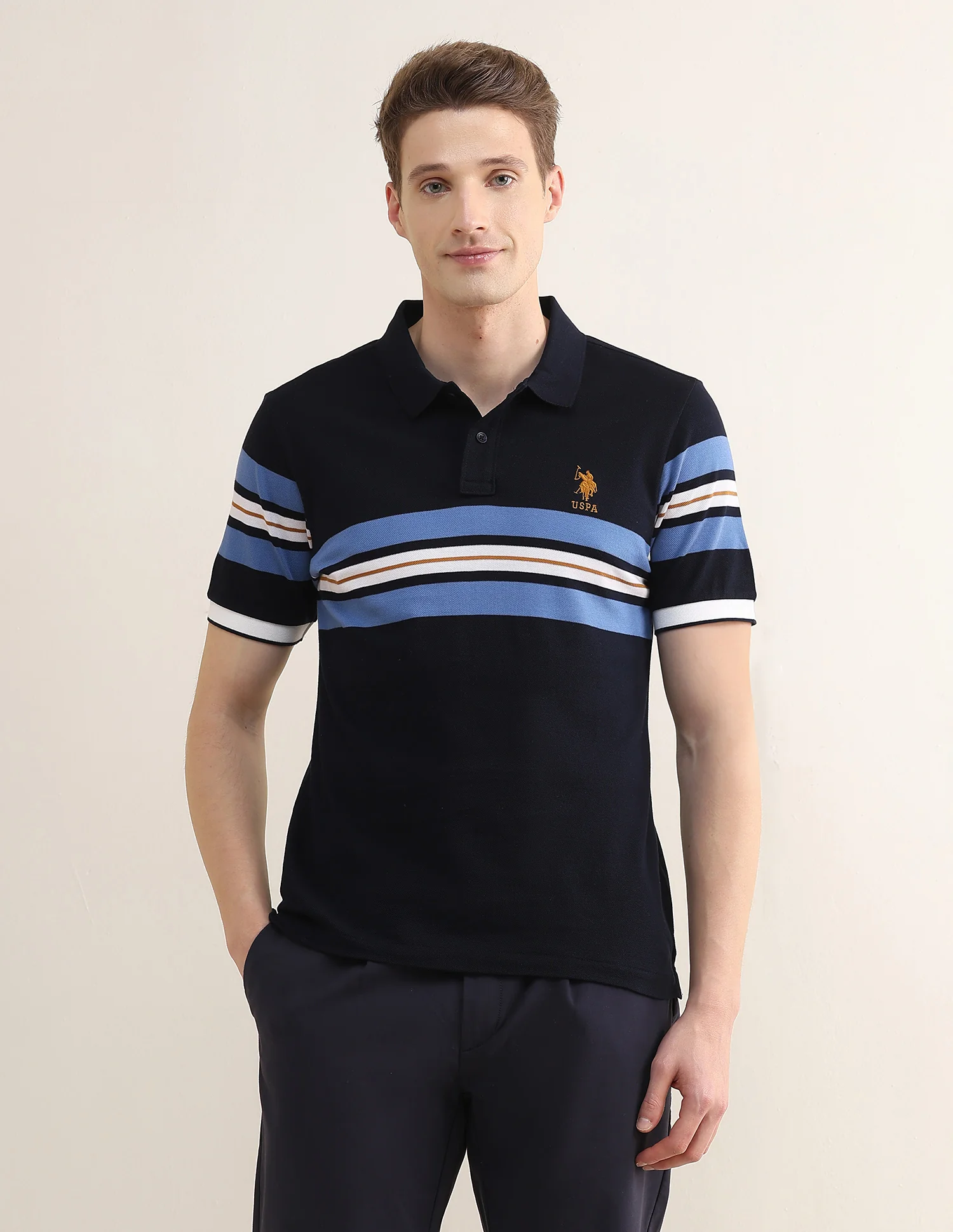 Horizontal Striped Slim Fit Polo Shirt - Image 6