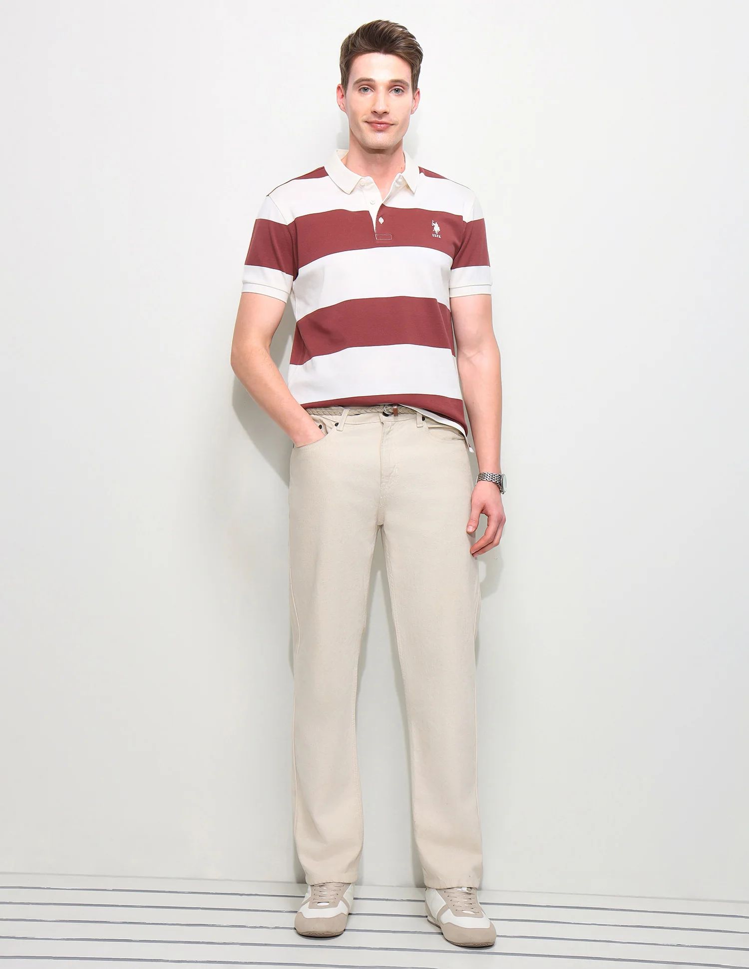 Horizontal Striped Slim Fit Polo Shirt - Image 3