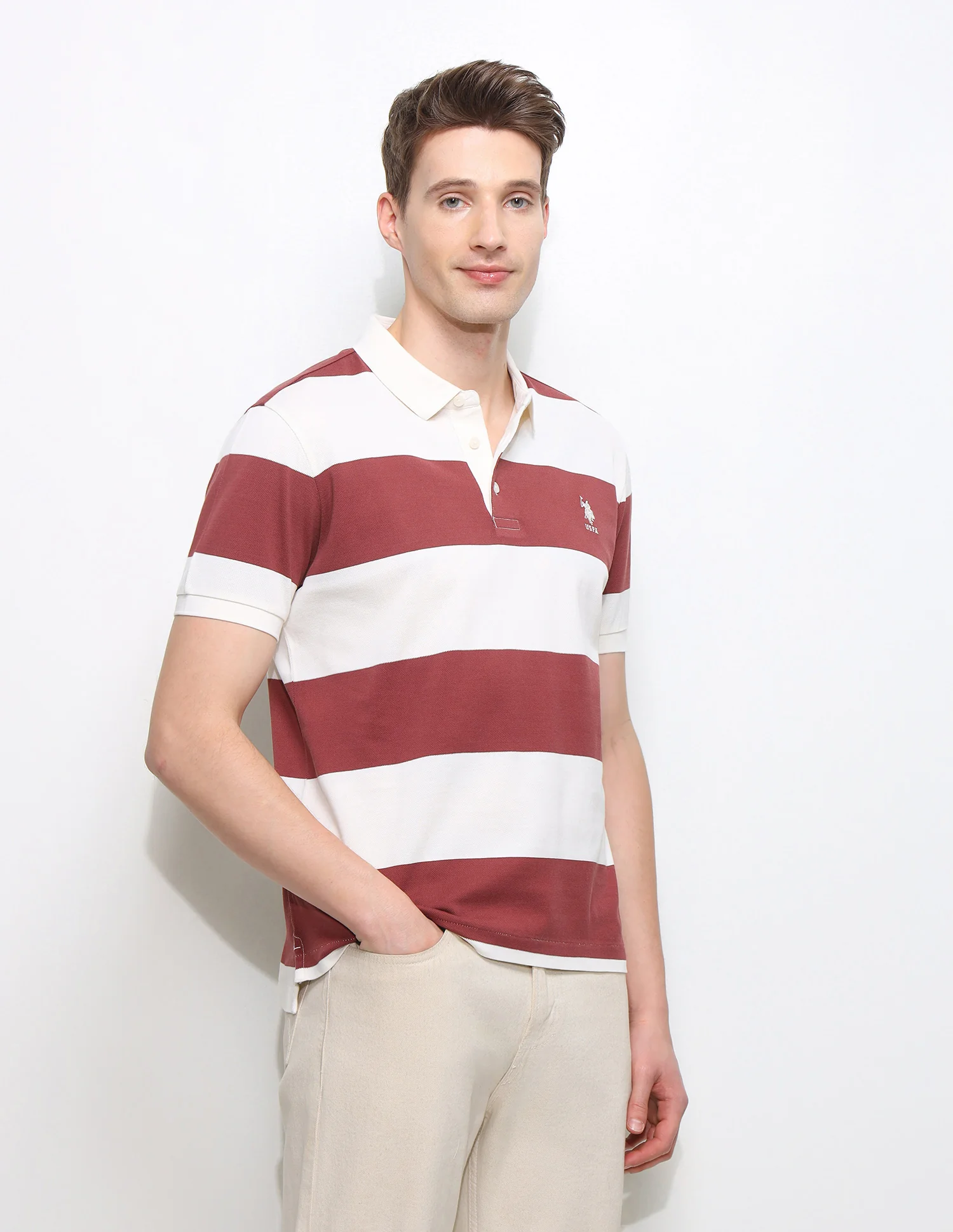 Horizontal Striped Slim Fit Polo Shirt - Image 4