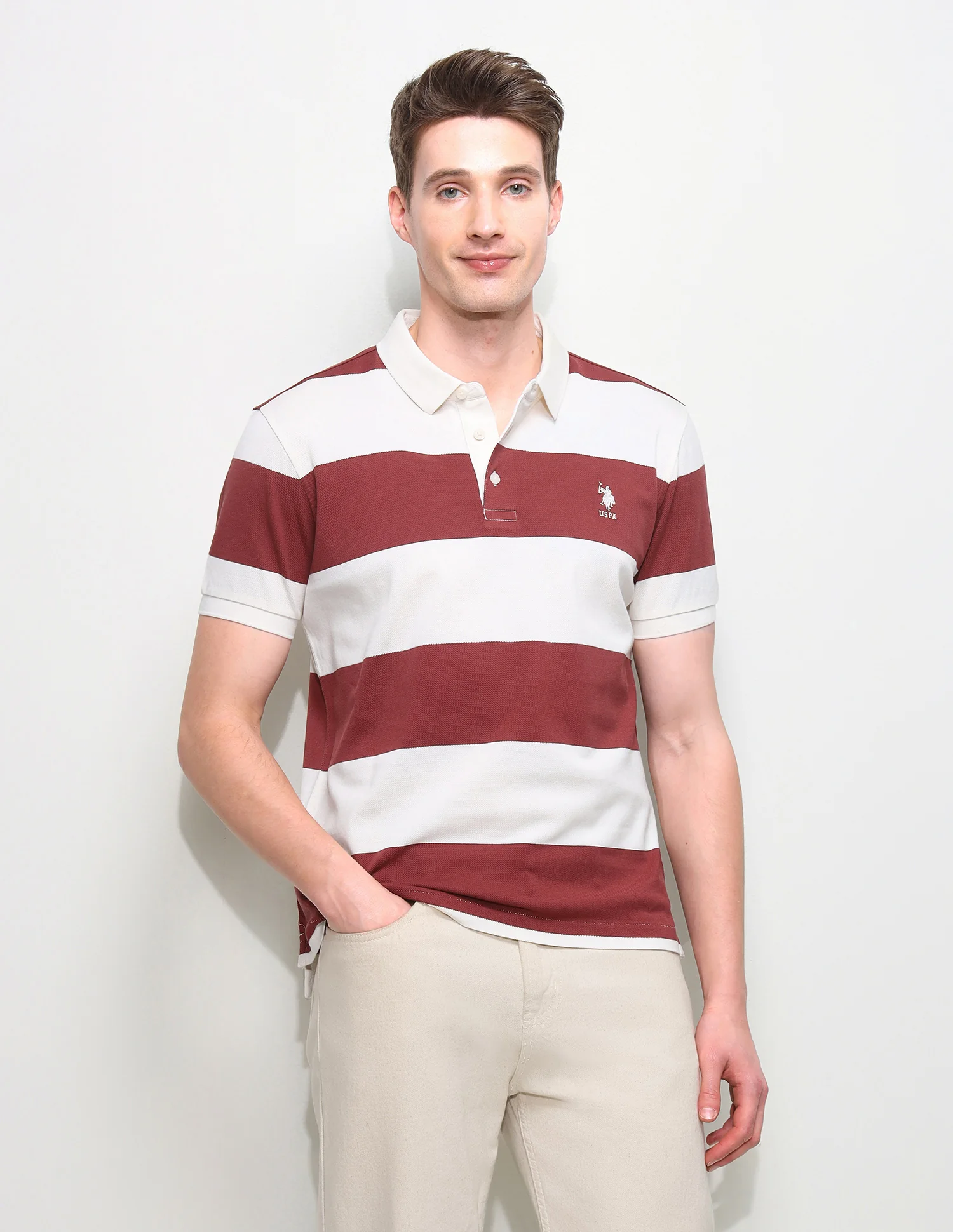 Horizontal Striped Slim Fit Polo Shirt - Image 6