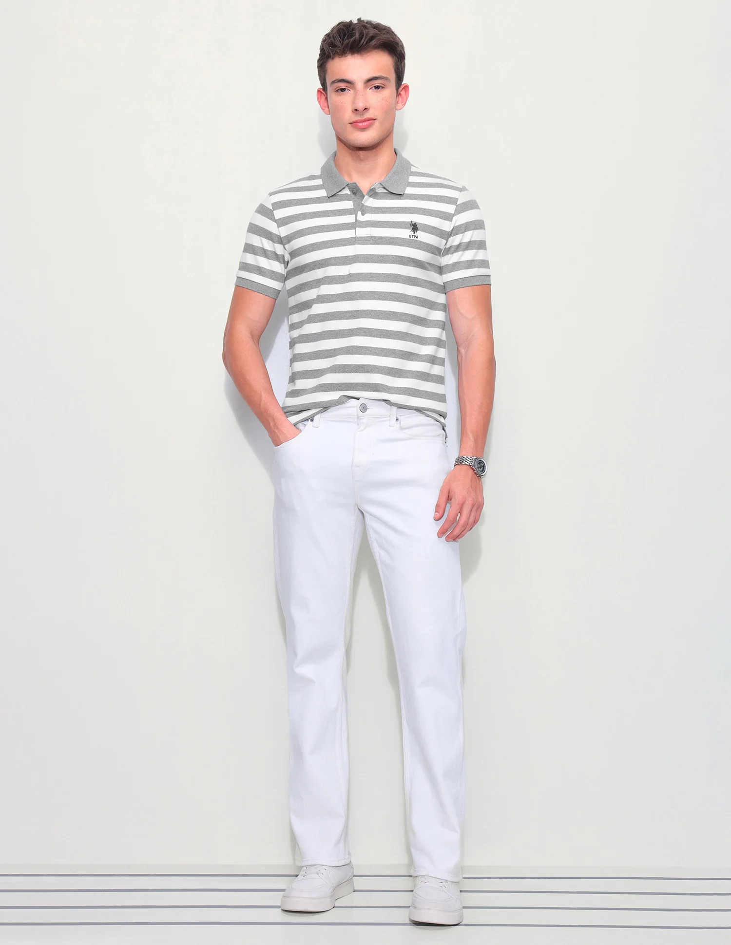 Horizontal Striped Slim Fit Polo Shirt - Image 3