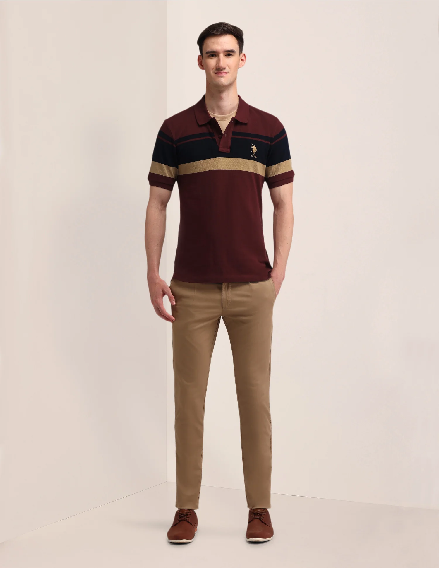 Horizontal Striped Slim Fit Polo Shirt - Image 3