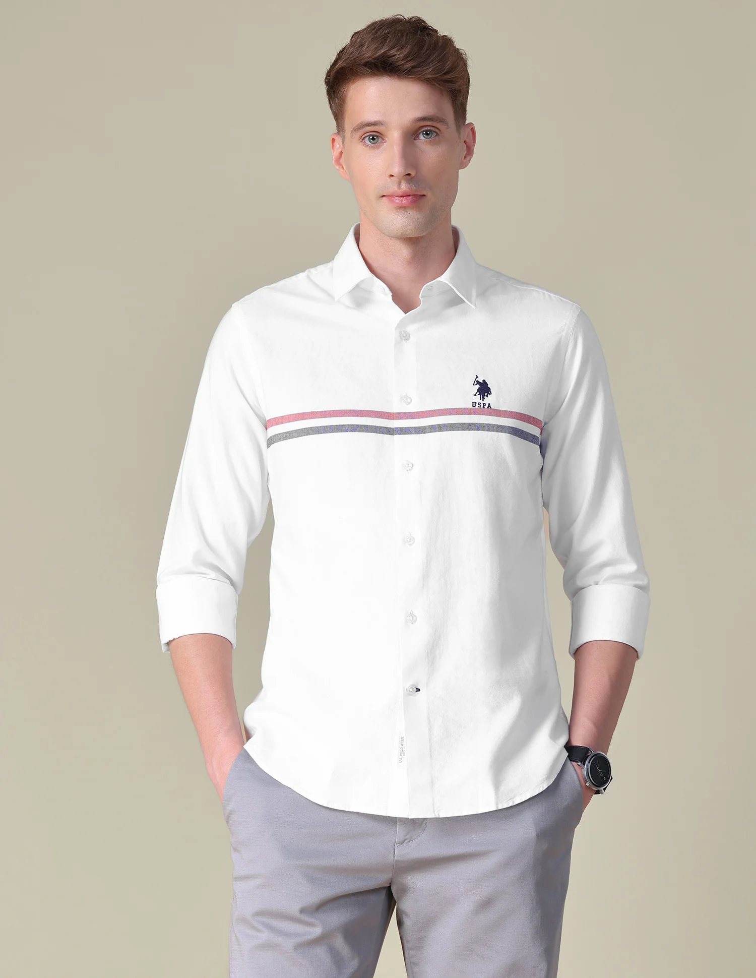 Horizontal Striped Tailored Fit Shirt