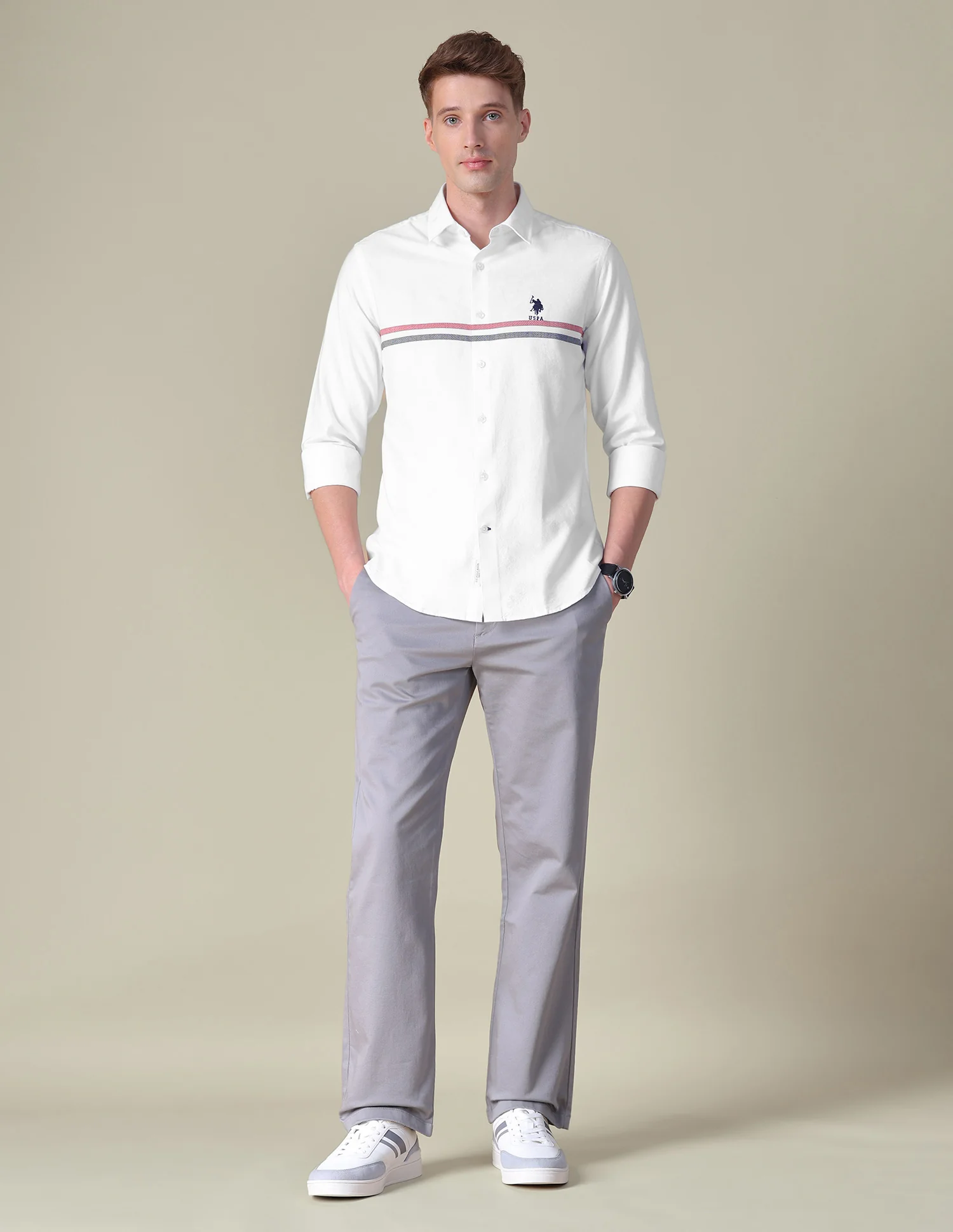 Horizontal Striped Tailored Fit Shirt - Image 3