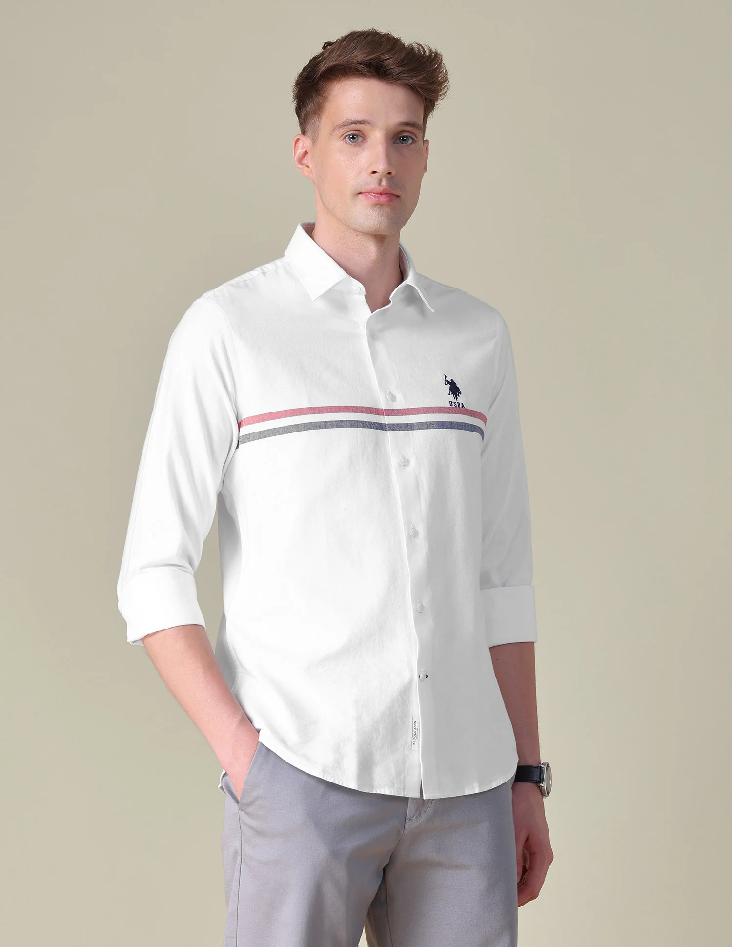 Horizontal Striped Tailored Fit Shirt - Image 4