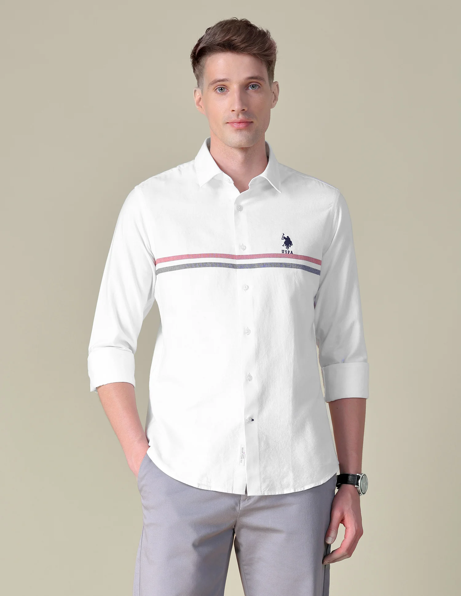 Horizontal Striped Tailored Fit Shirt - Image 6