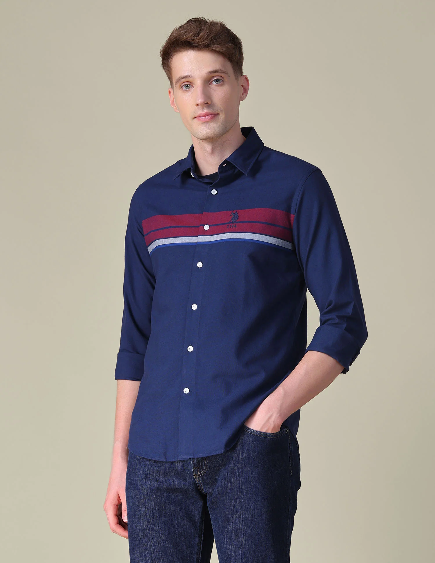 Horizontal Striped Tailored Fit Shirt - Image 4