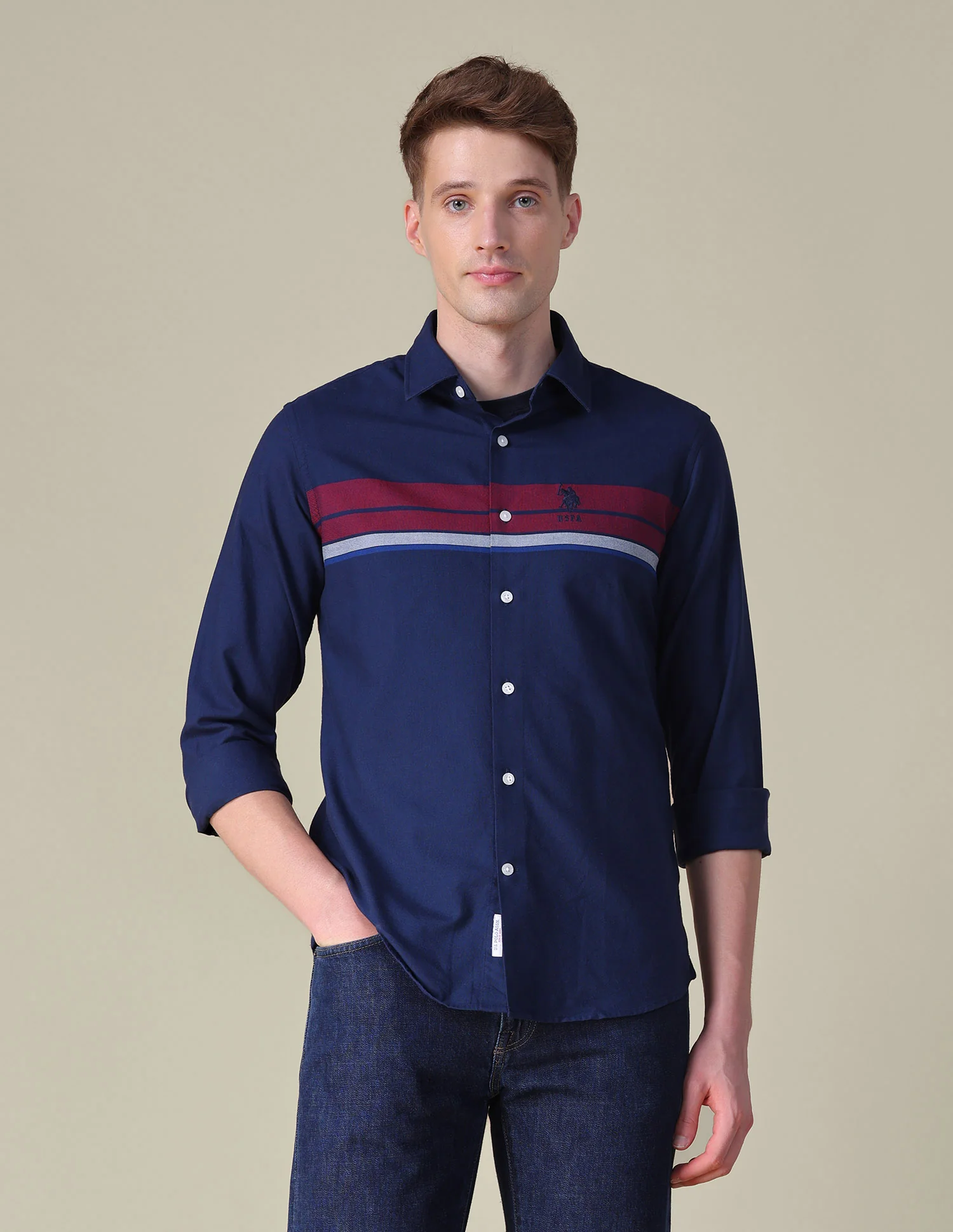 Horizontal Striped Tailored Fit Shirt - Image 6