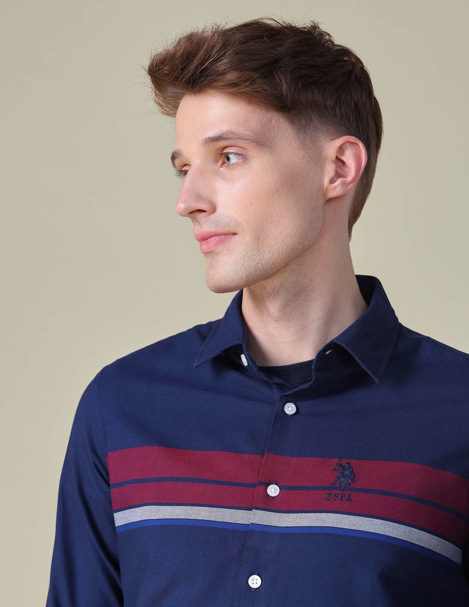 Horizontal Striped Tailored Fit Shirt - Image 7
