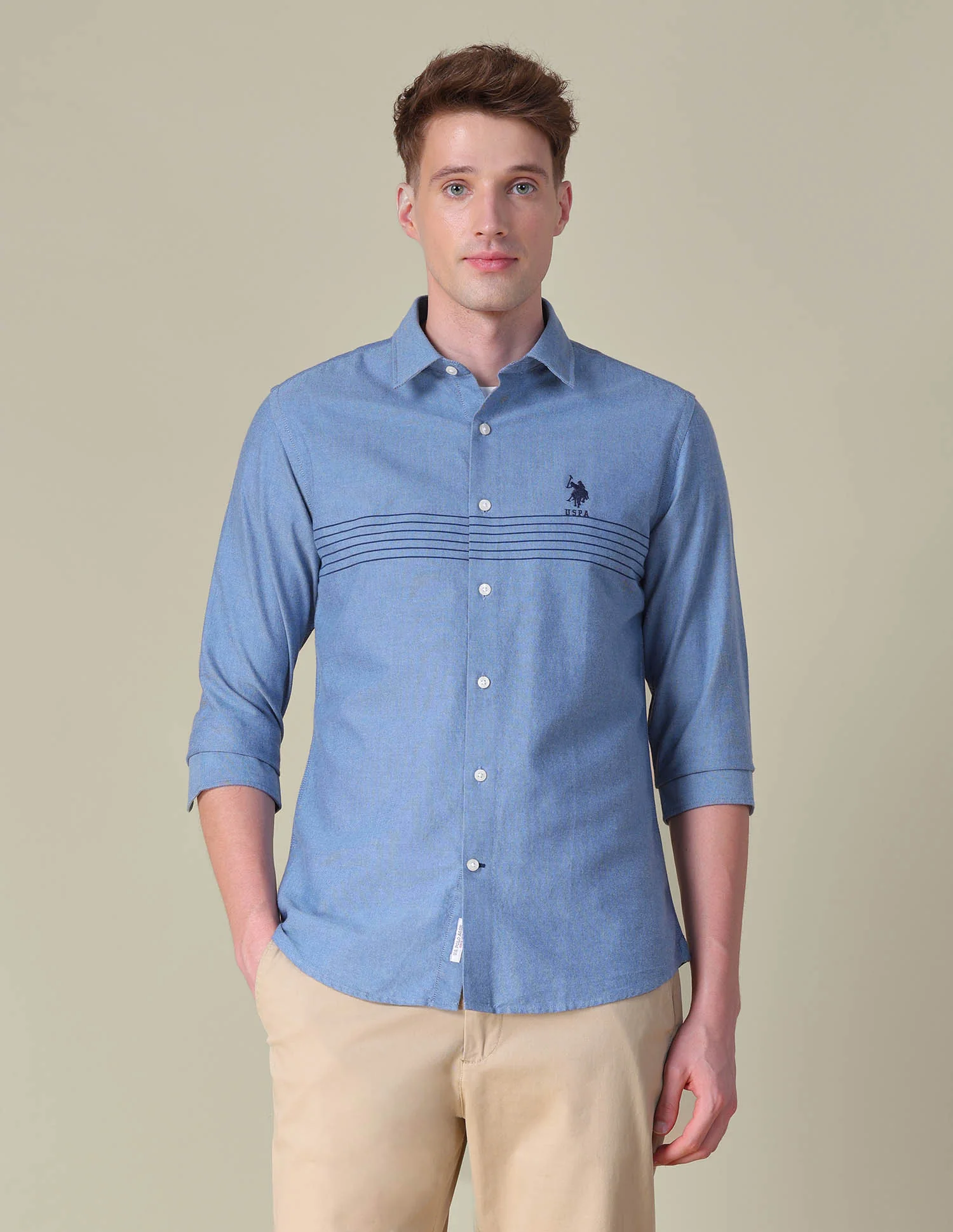 Horizontal Striped Tailored Fit Shirt - Image 6