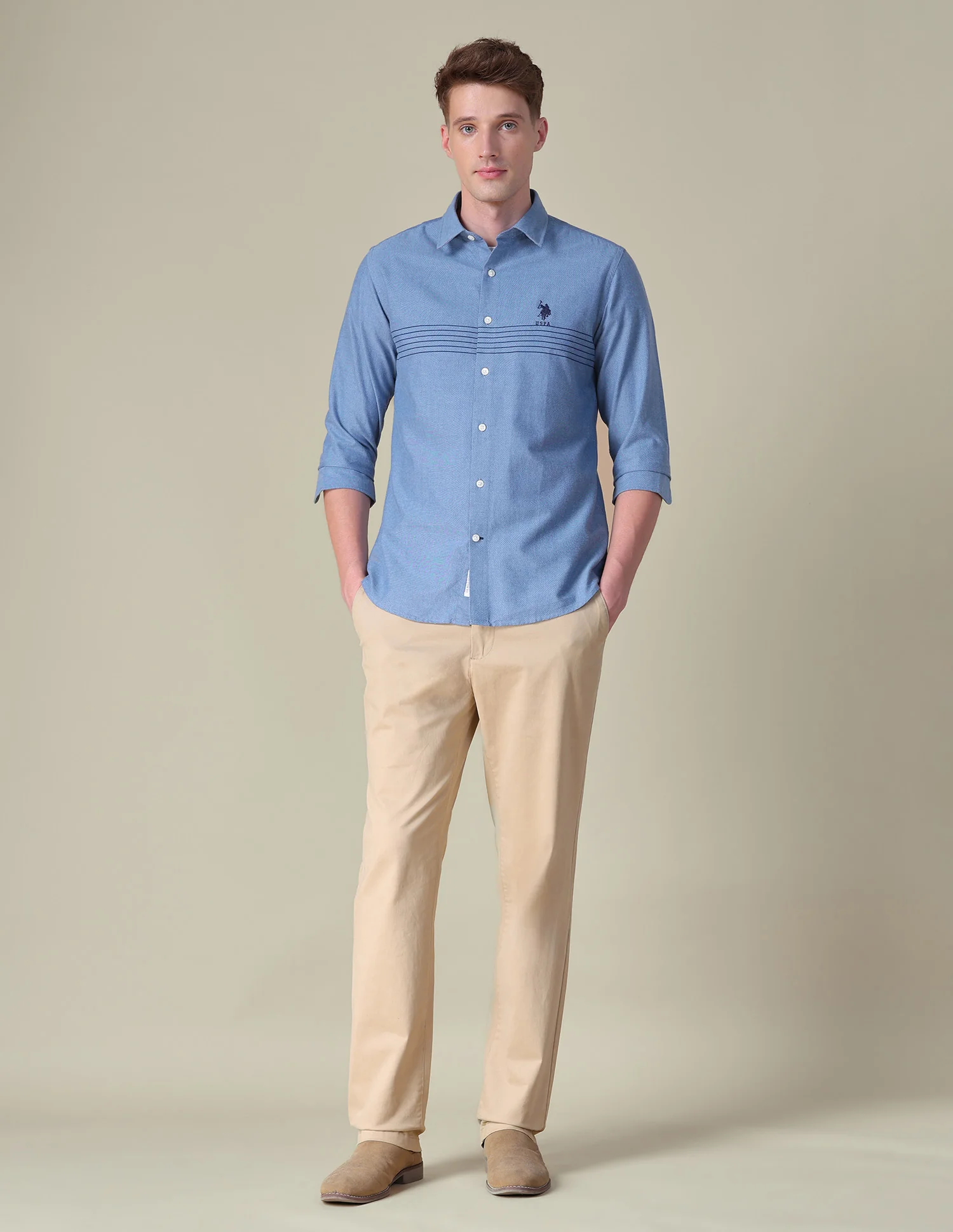 Horizontal Striped Tailored Fit Shirt - Image 9