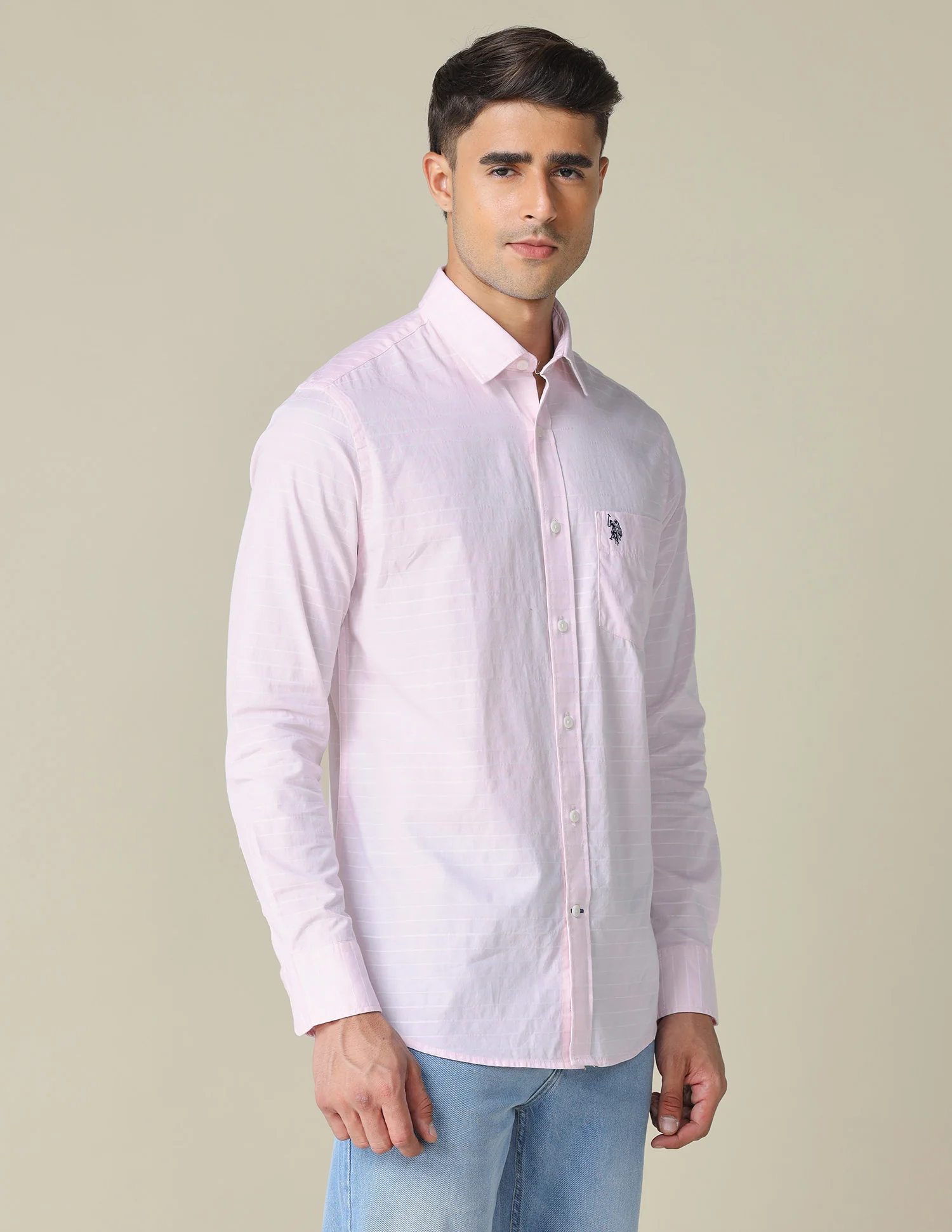 Horizontal Striped Tailored Fit Shirt - Image 4