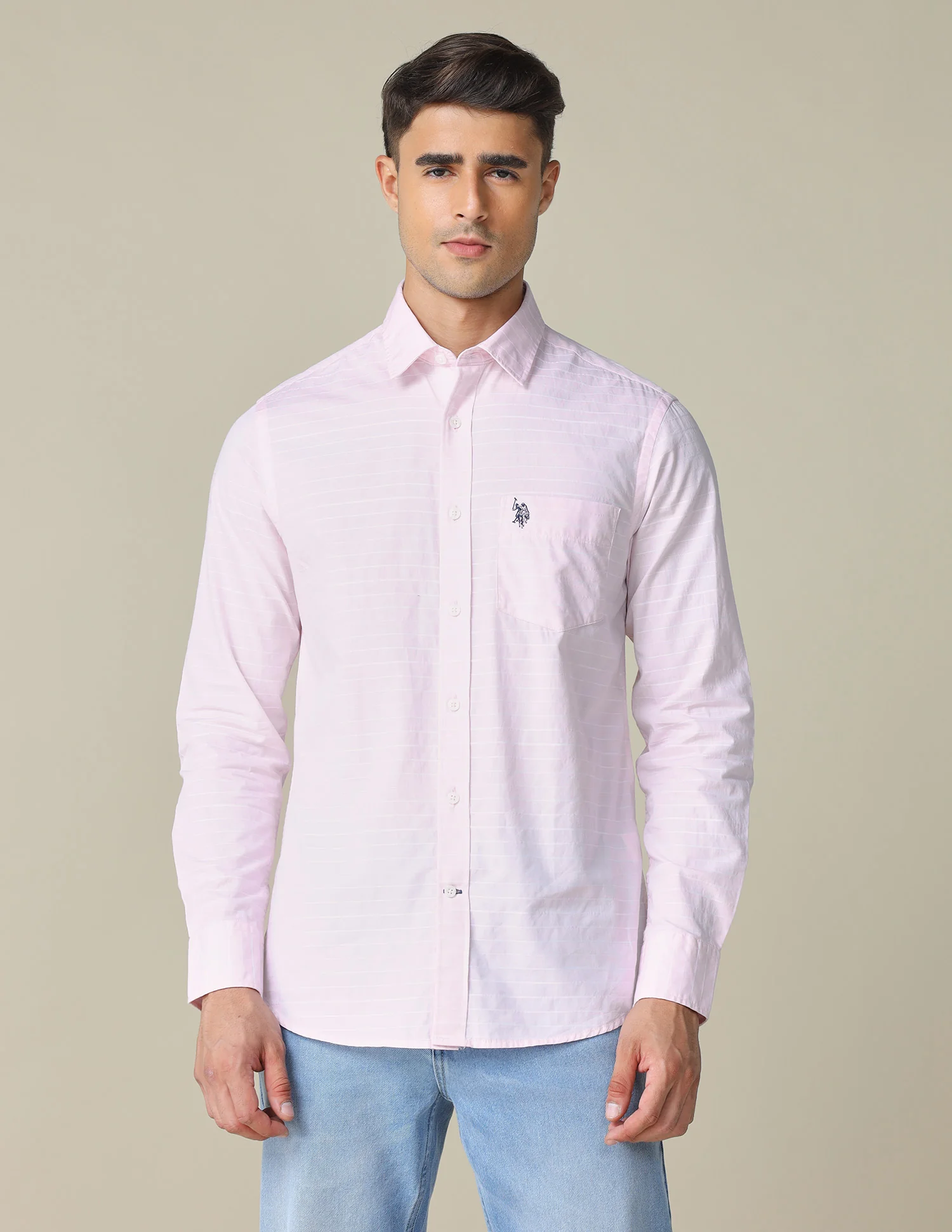Horizontal Striped Tailored Fit Shirt - Image 6