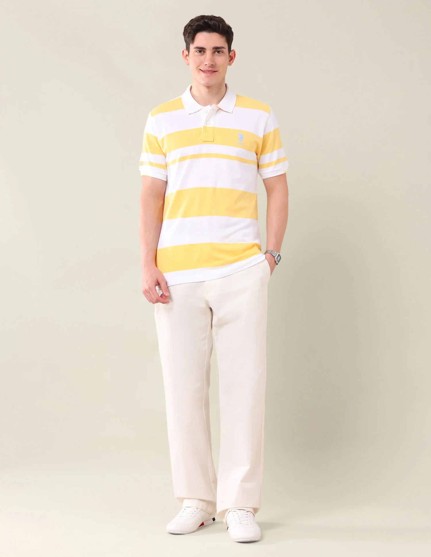 Horizontal Stripes Pure Cotton Polo Shirt - Image 3