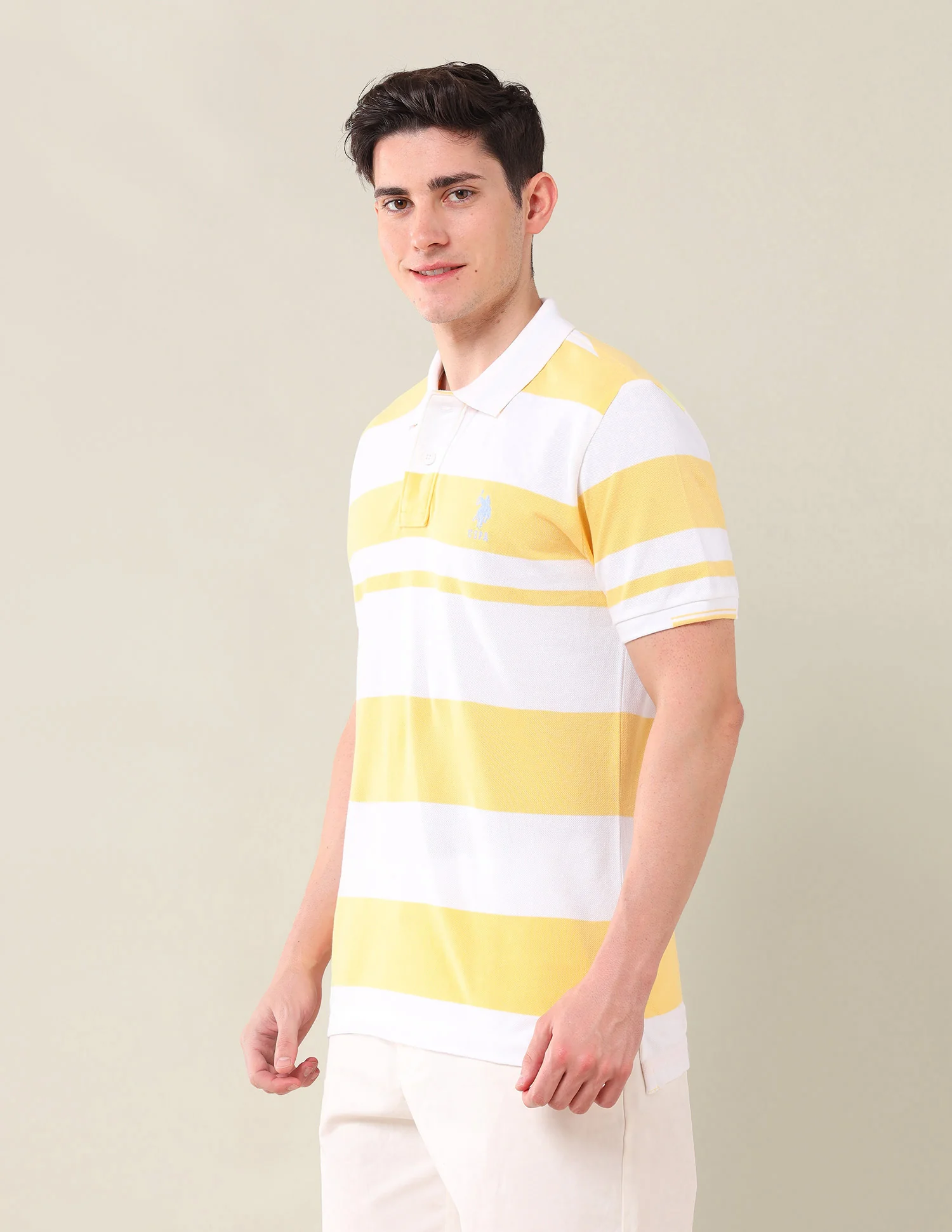 Horizontal Stripes Pure Cotton Polo Shirt - Image 4