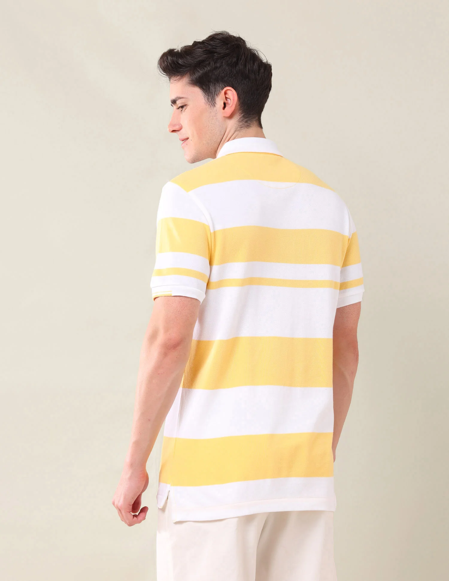 Horizontal Stripes Pure Cotton Polo Shirt - Image 5