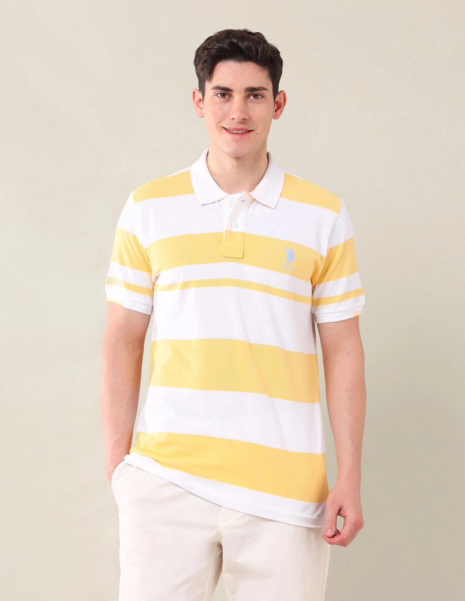 Horizontal Stripes Pure Cotton Polo Shirt - Image 6