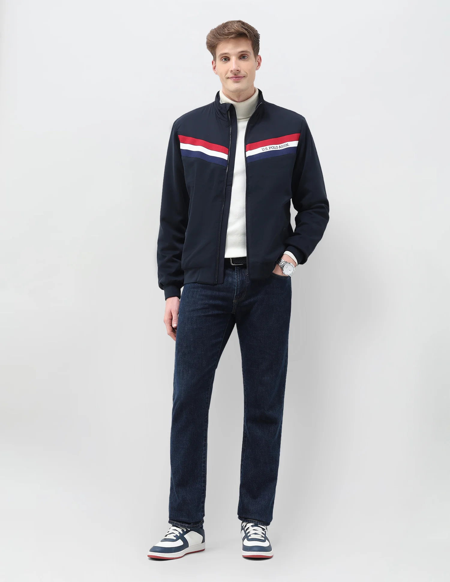 Horizontal Stripes Regular Fit Casual Jacket - Image 3