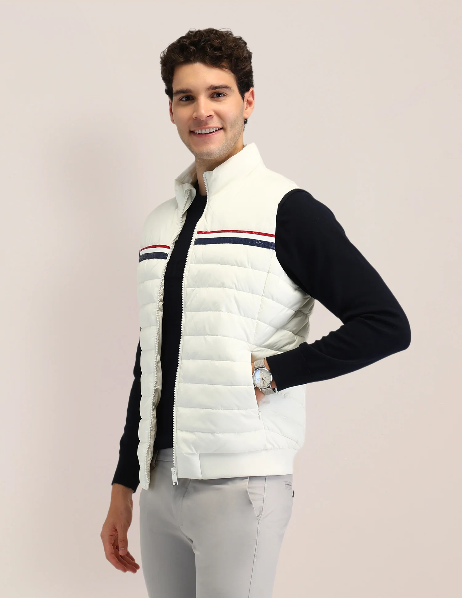 Horizontal Stripes Regular Fit Jacket