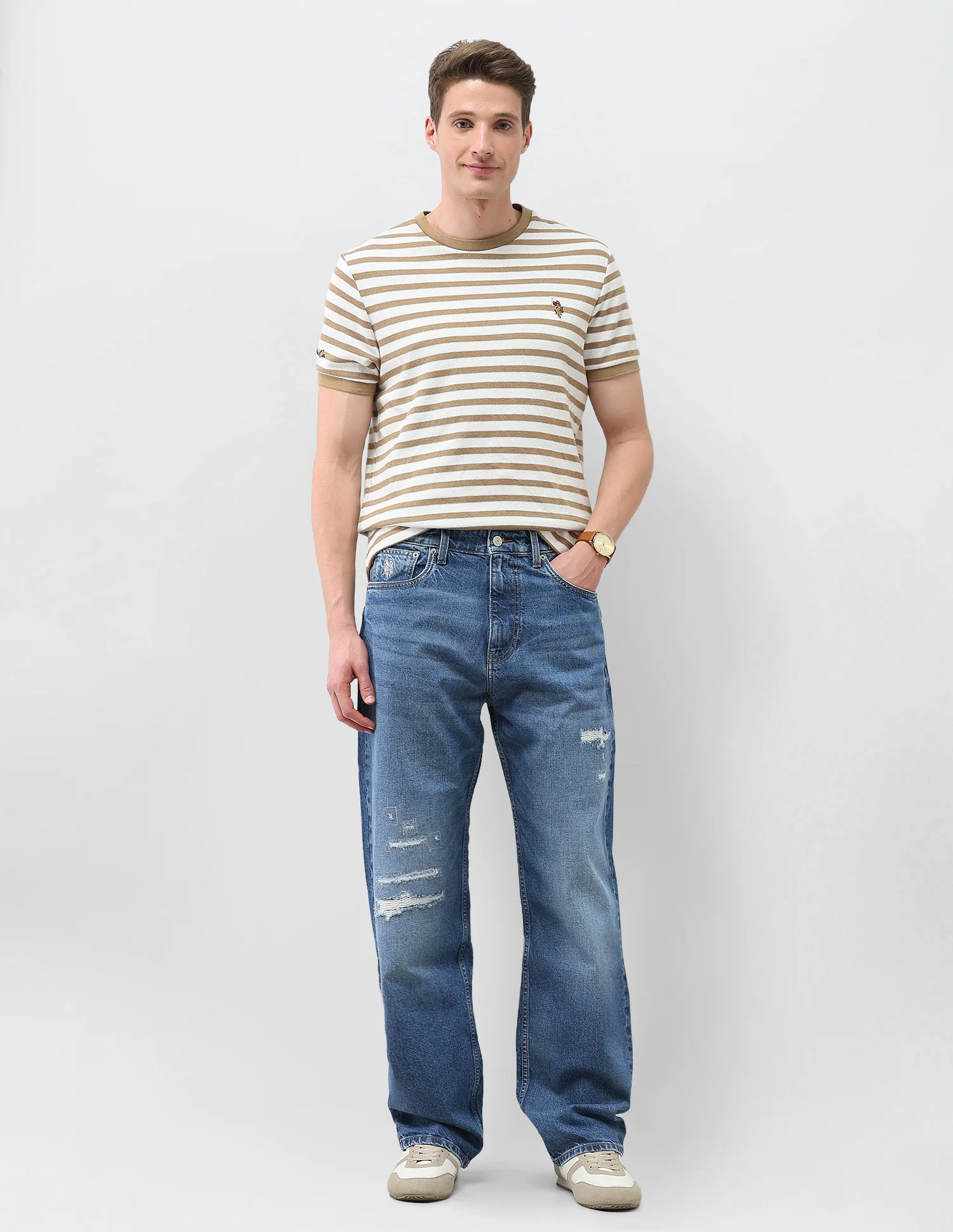 Logan Loose Straight Fit Blue Distressed Jeans - Image 3