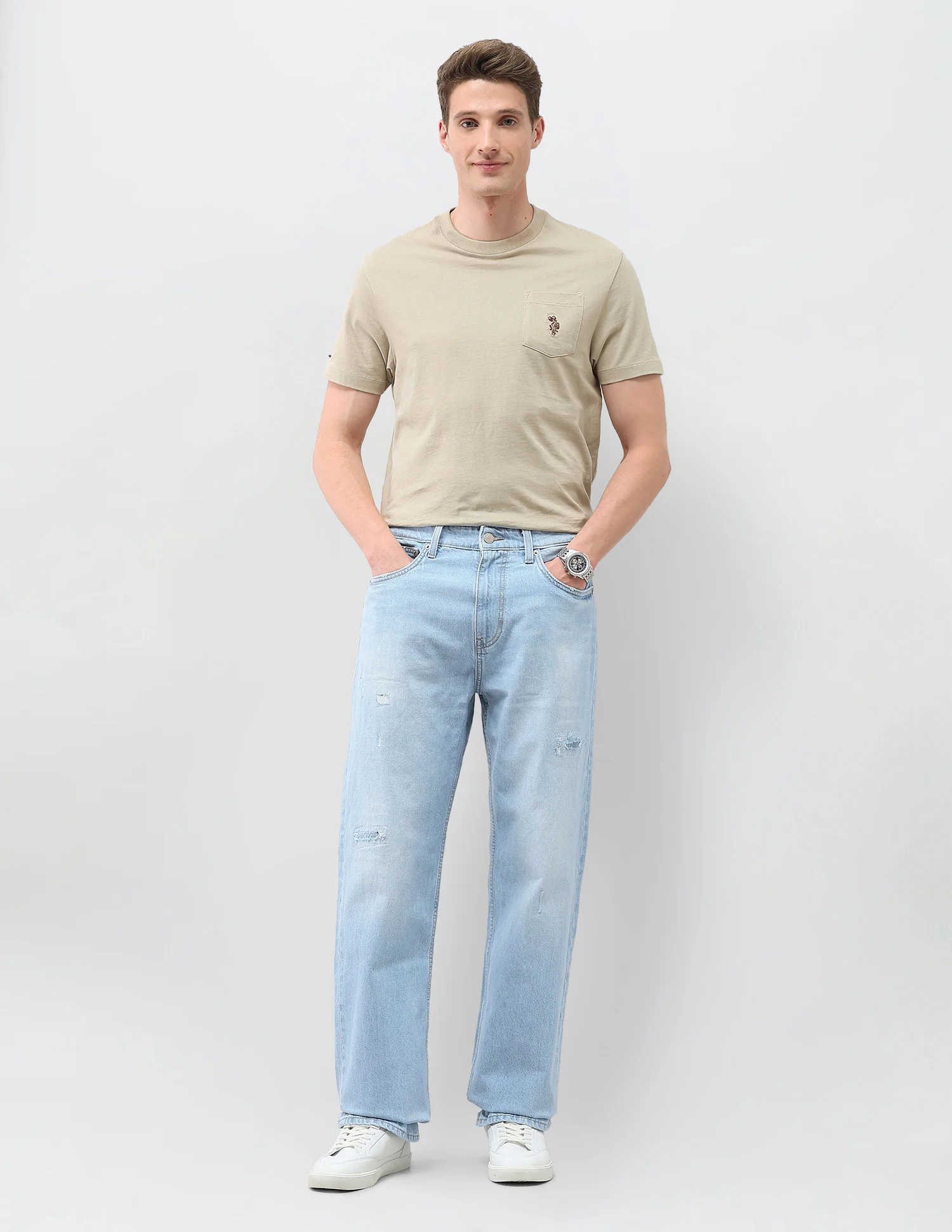 Logan Loose Straight Fit Blue Distressed Jeans - Image 3