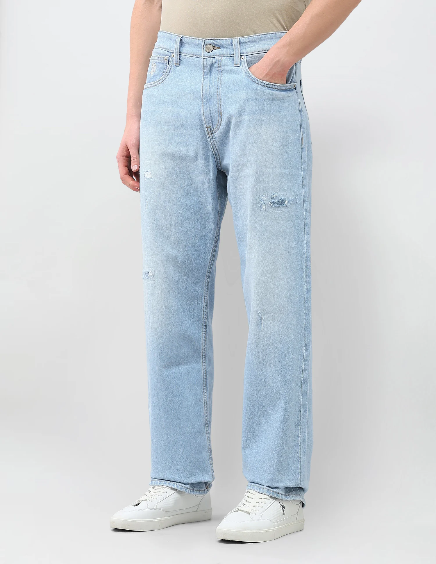 Logan Loose Straight Fit Blue Distressed Jeans - Image 4