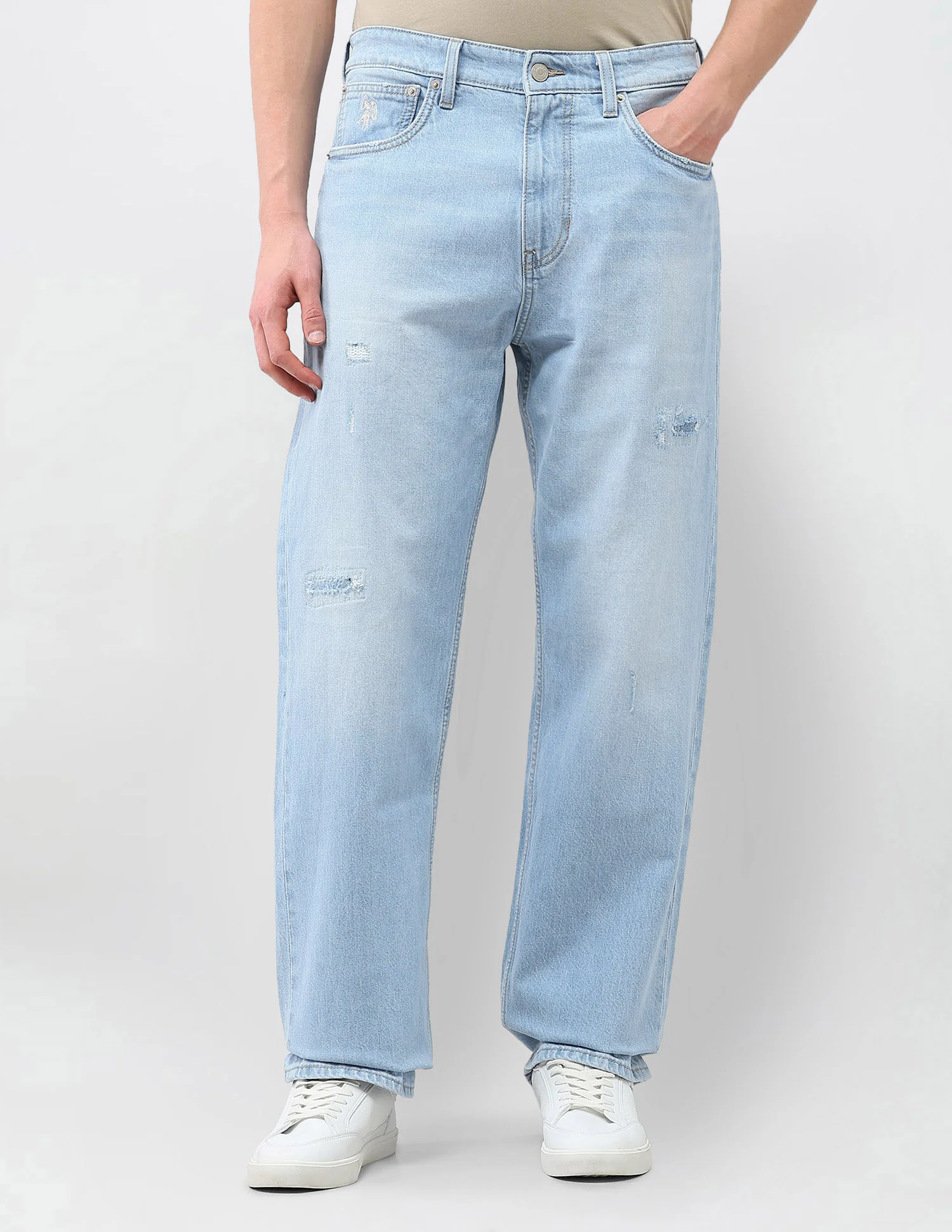 Logan Loose Straight Fit Blue Distressed Jeans - Image 6