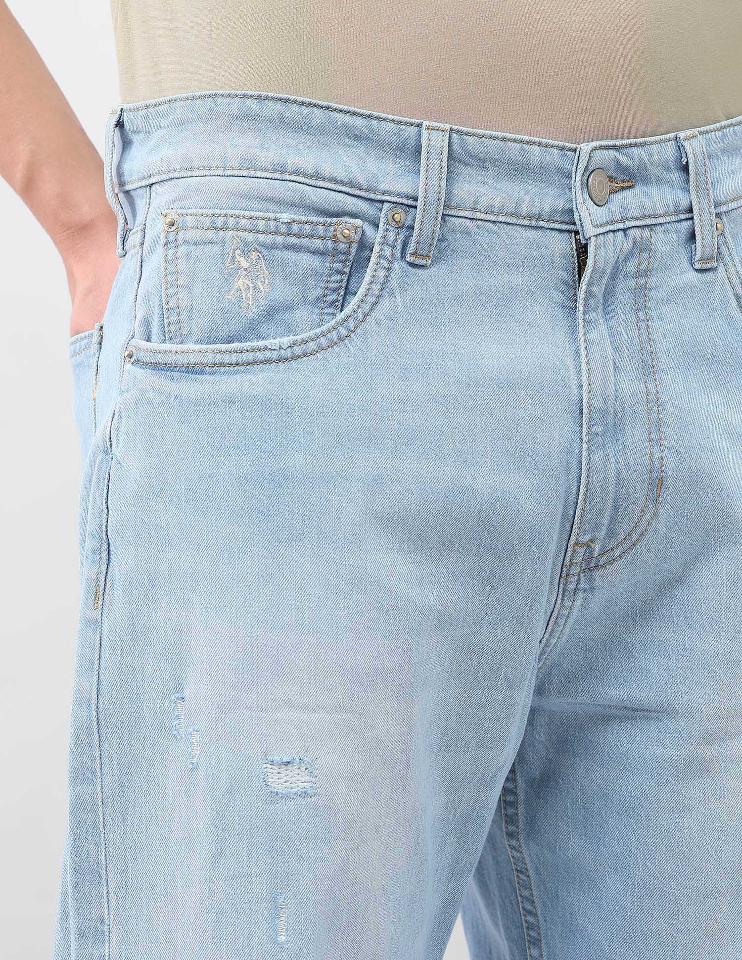 Logan Loose Straight Fit Blue Distressed Jeans - Image 7