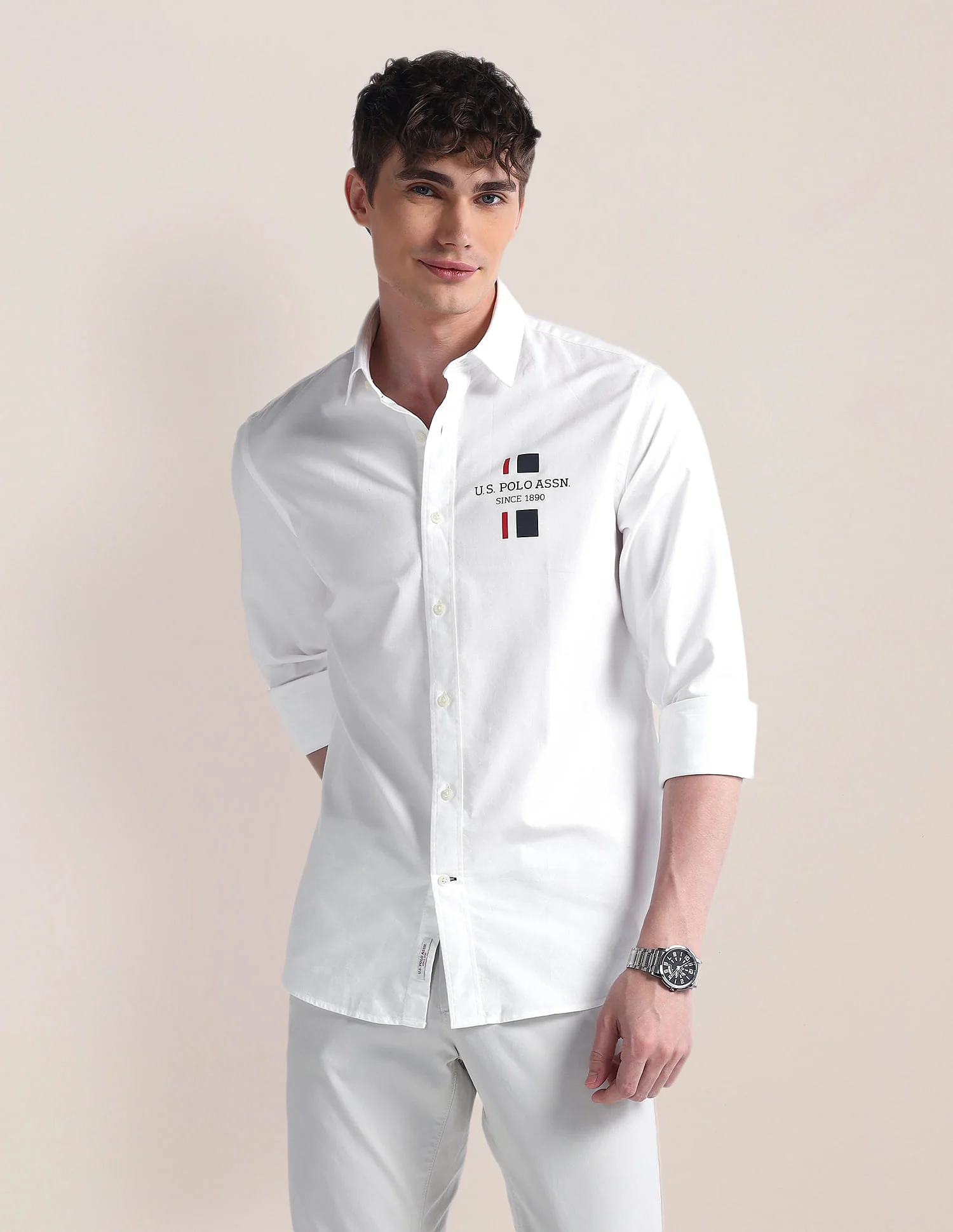 Long Sleeve Solid Brand Shirt