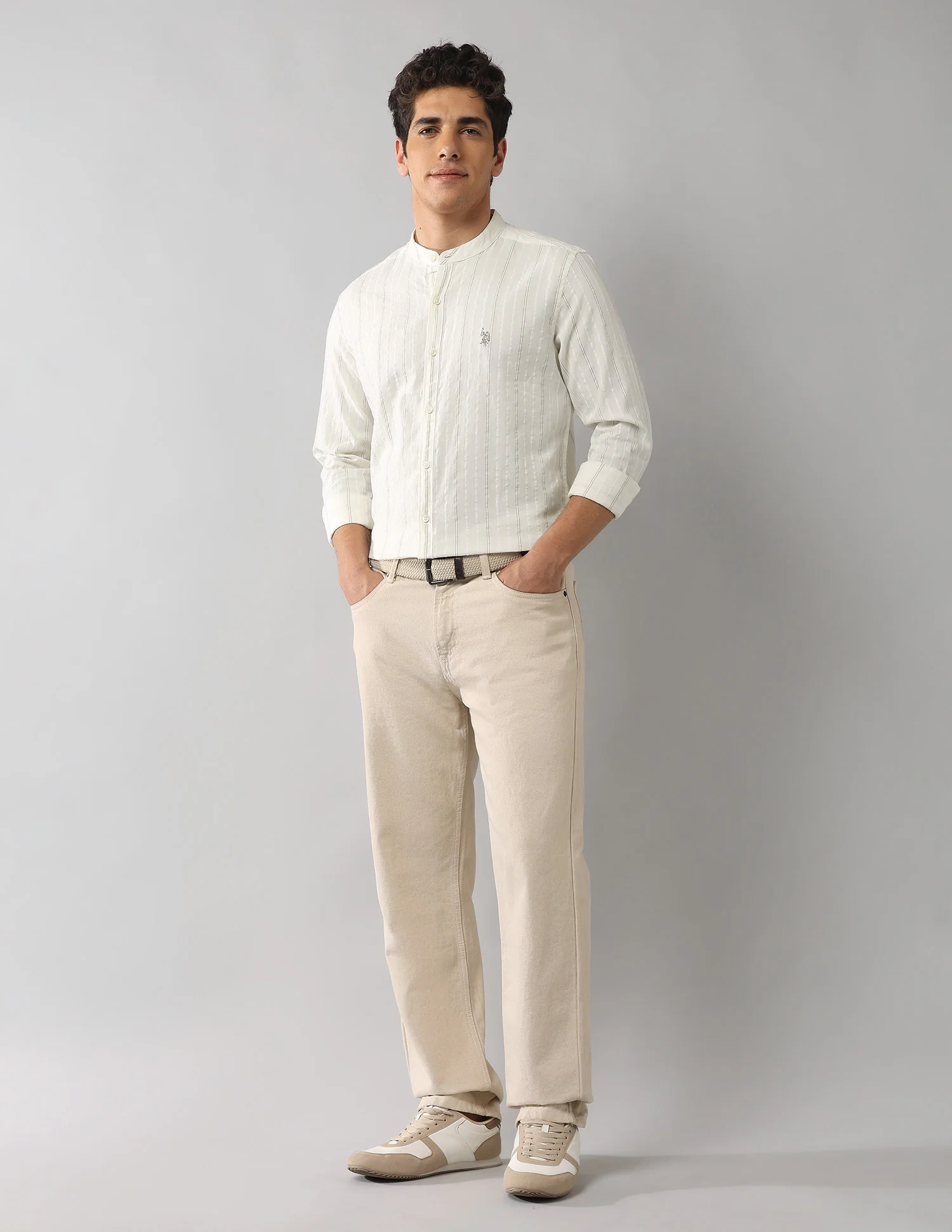 Mandarin Collar Vertical Striped Shirt - Image 3