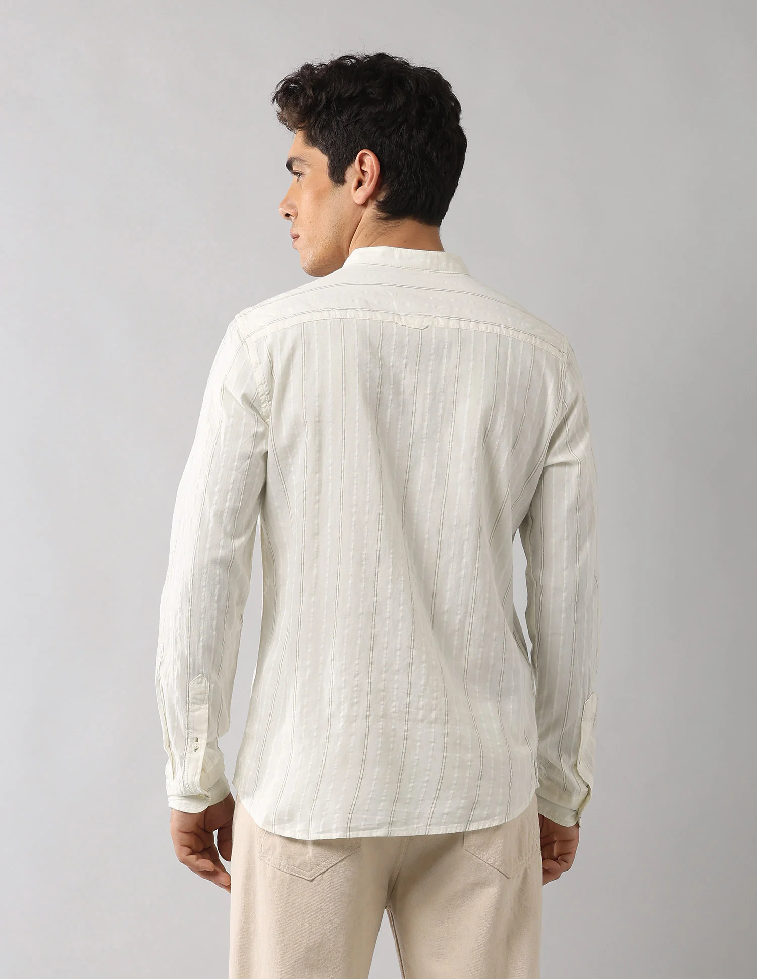 Mandarin Collar Vertical Striped Shirt - Image 5