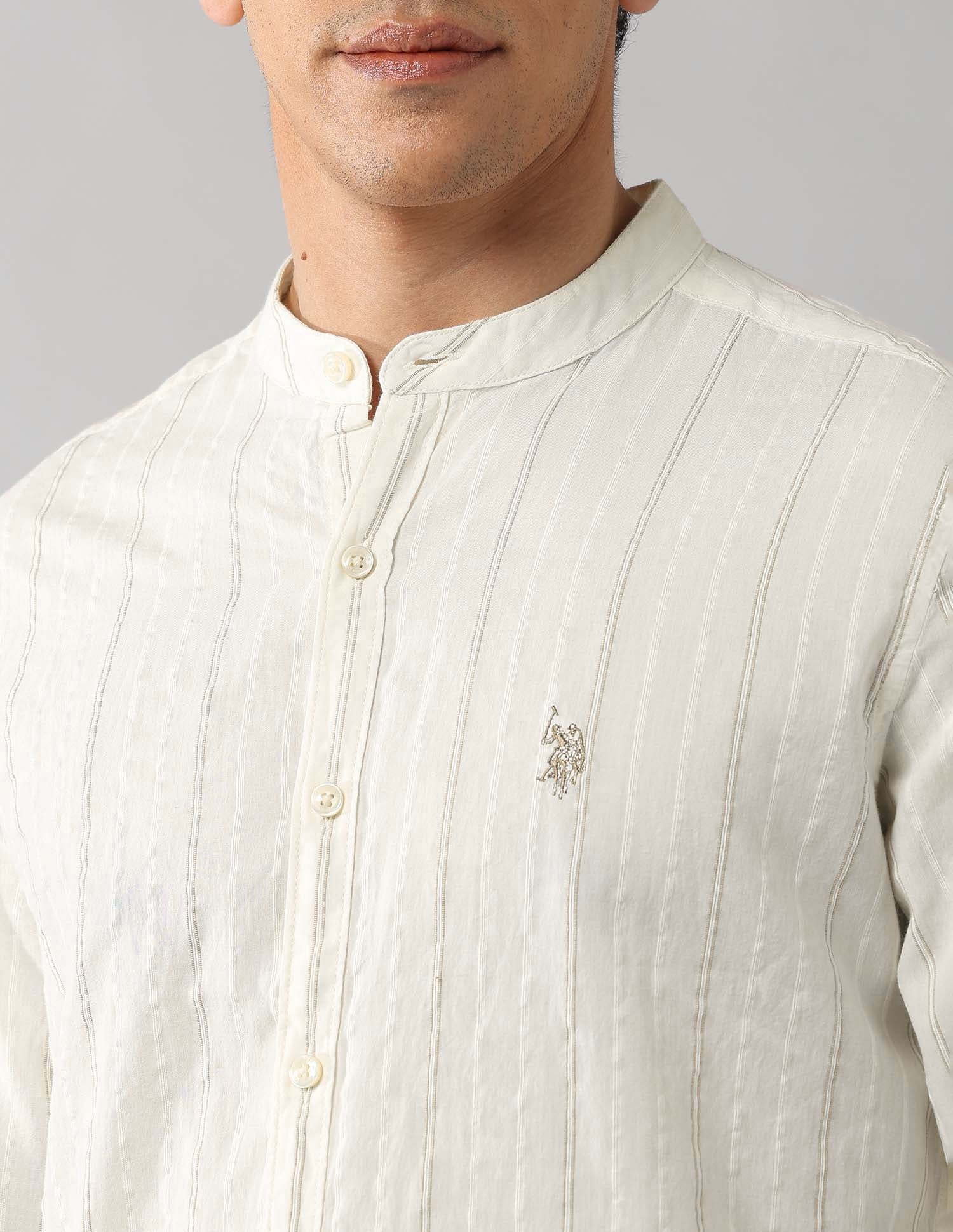 Mandarin Collar Vertical Striped Shirt - Image 7