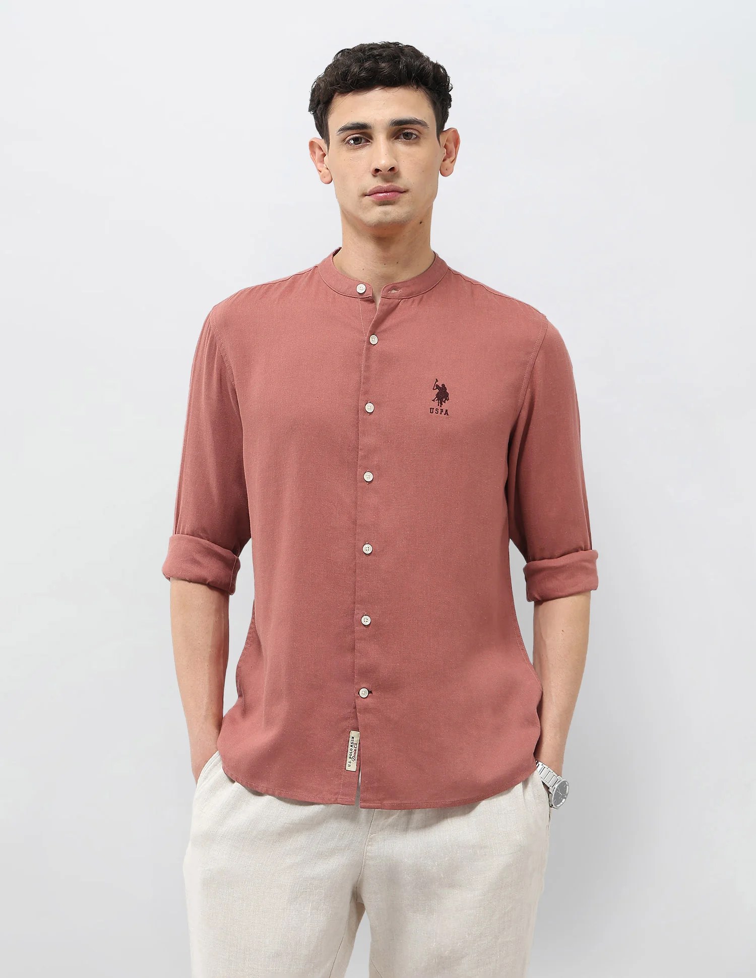 Mandarin Solid Regular Fit Shirt