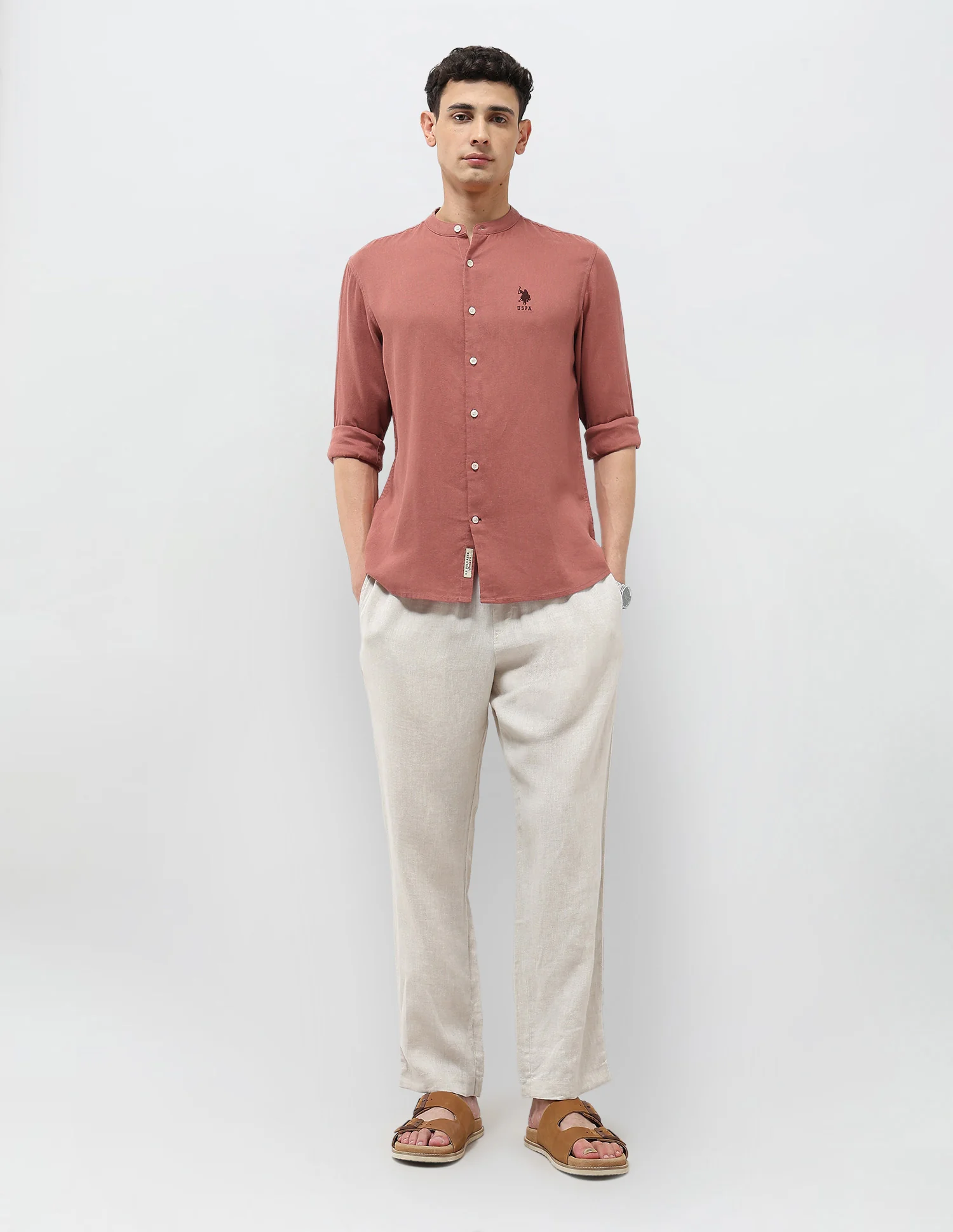 Mandarin Solid Regular Fit Shirt - Image 3