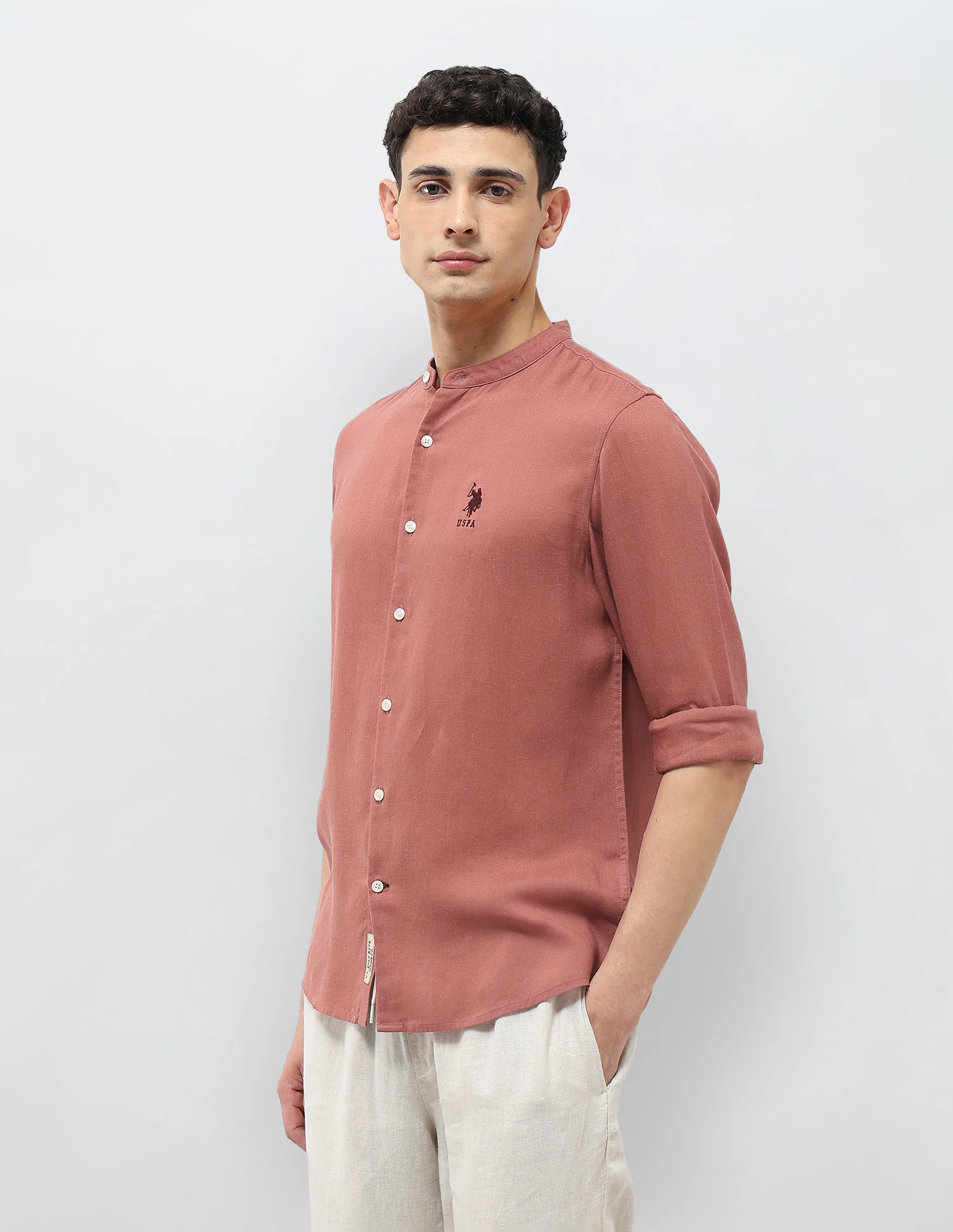 Mandarin Solid Regular Fit Shirt - Image 4