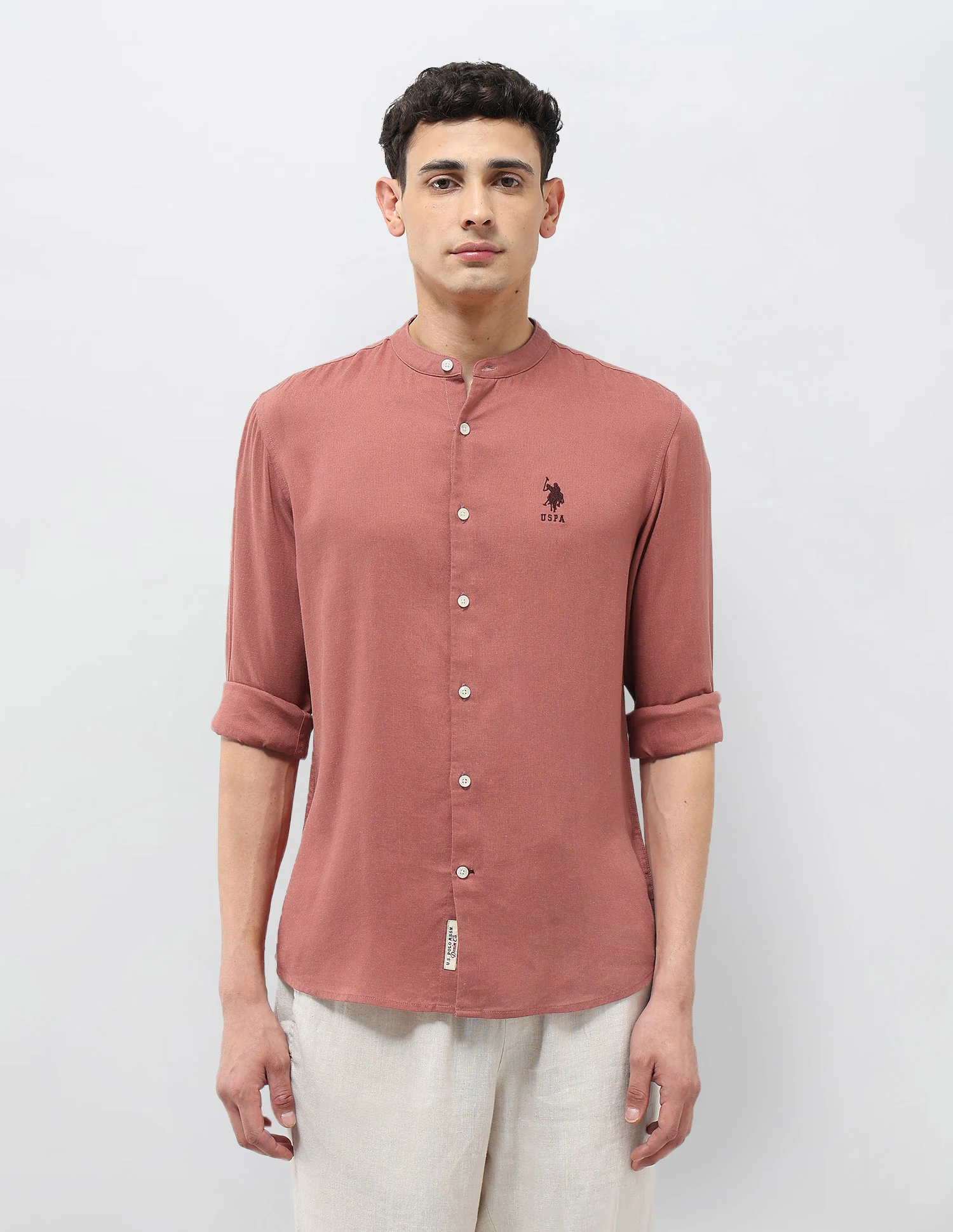 Mandarin Solid Regular Fit Shirt - Image 6