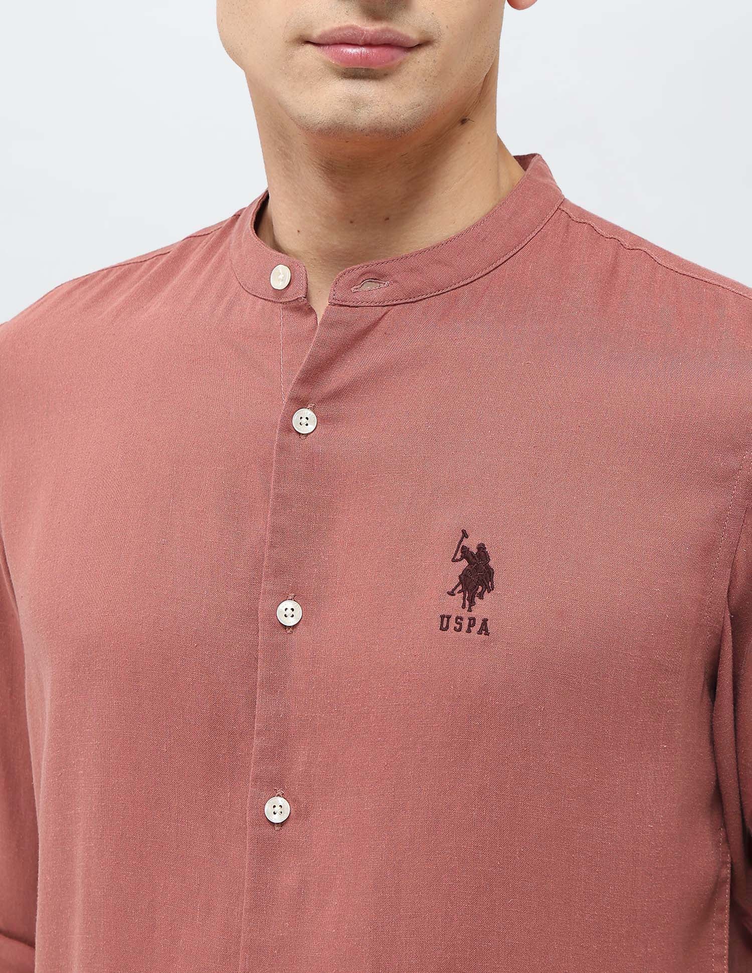 Mandarin Solid Regular Fit Shirt - Image 7