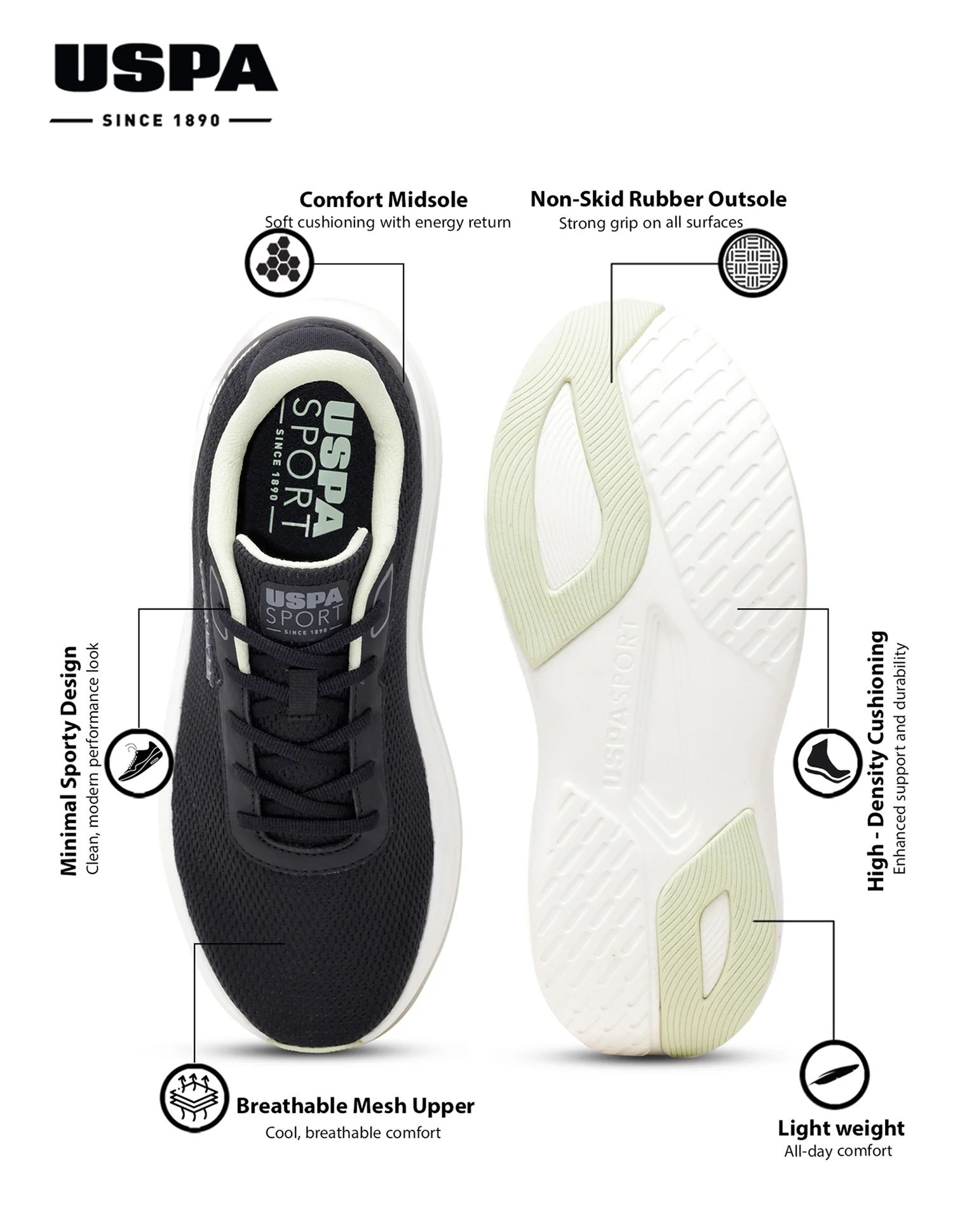Men Black Lance Uspa Sport Sneakers - Image 4