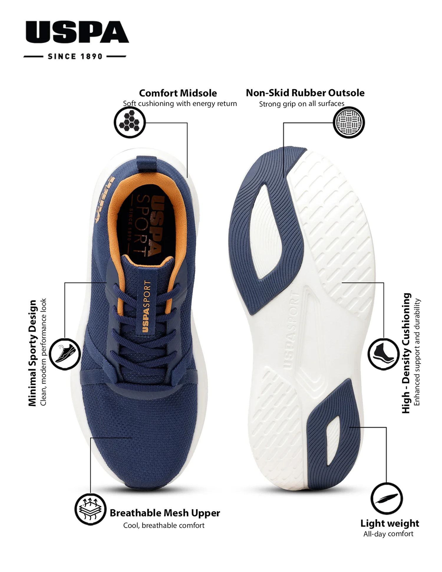 Men Blue Lance Uspa Sport Sneakers - Image 4