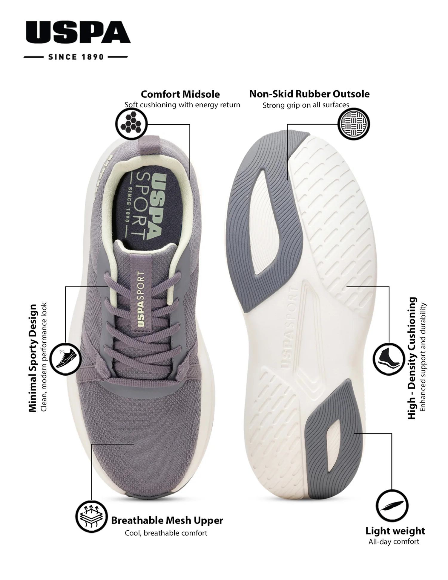 Men Grey Lance Uspa Sport Sneakers - Image 4