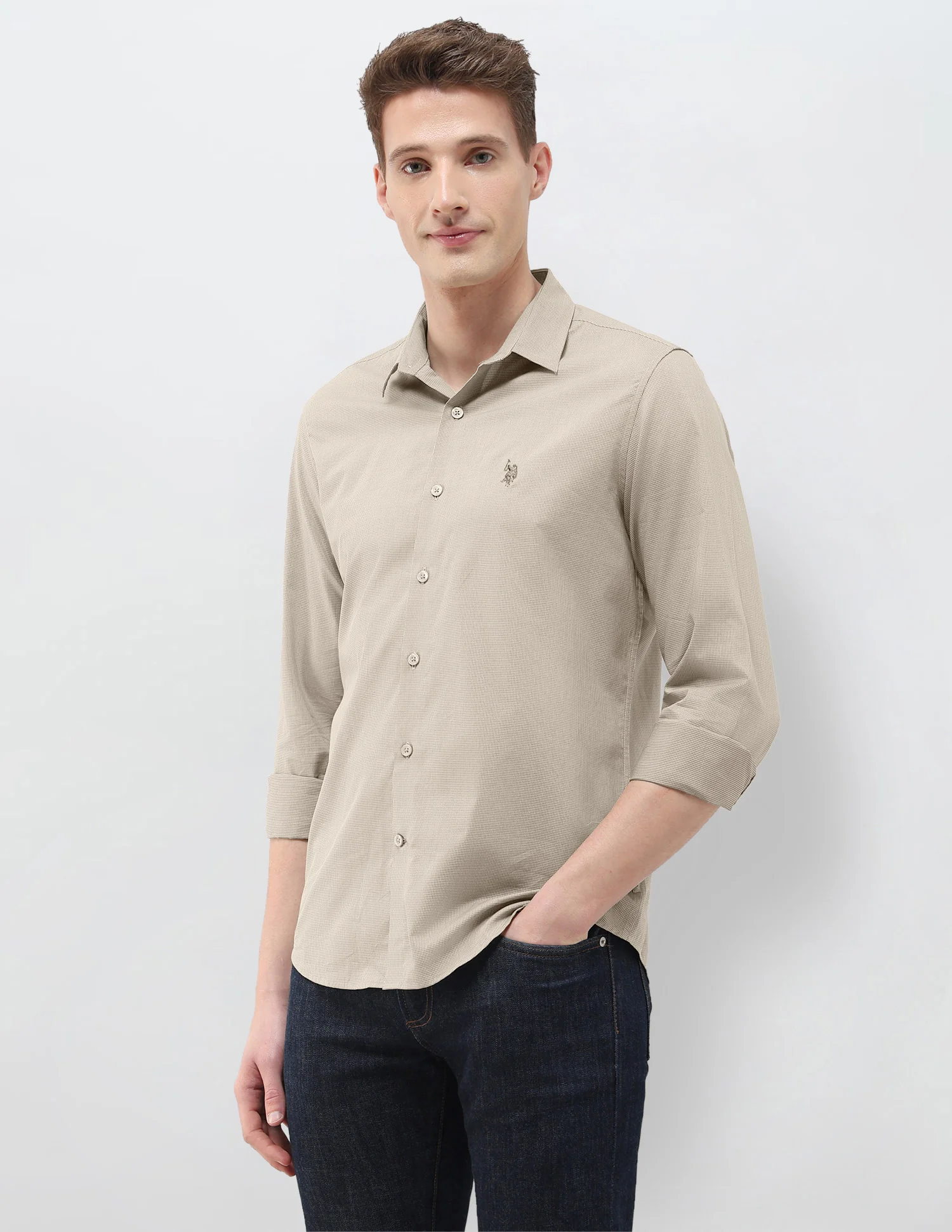 Micro Checked Black & Gold Regular Fit Shirt - Image 4