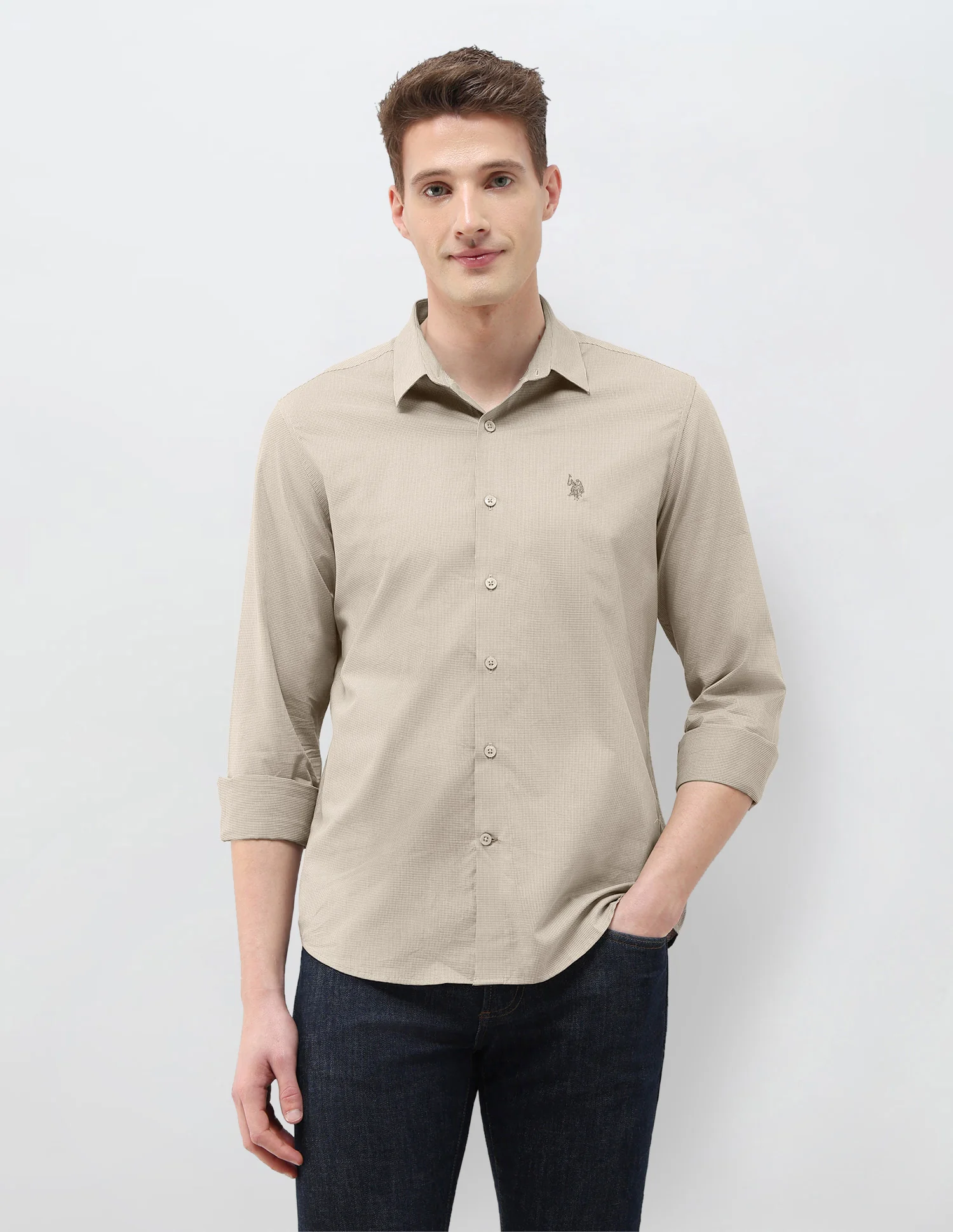Micro Checked Black & Gold Regular Fit Shirt - Image 6