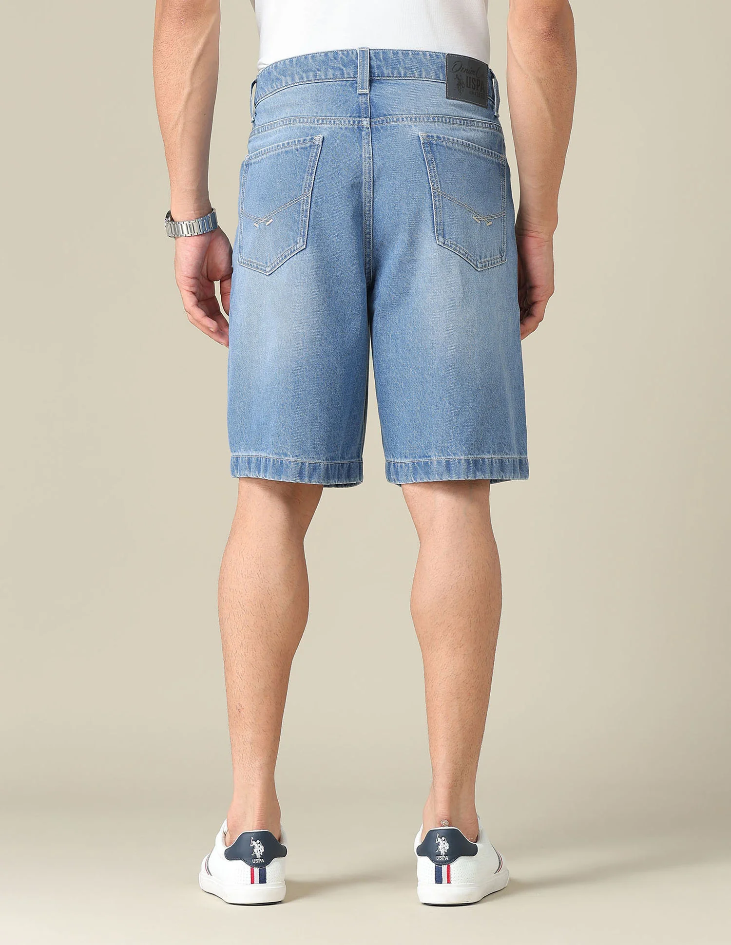 Mid Rise Solid Denim Shorts - Image 5
