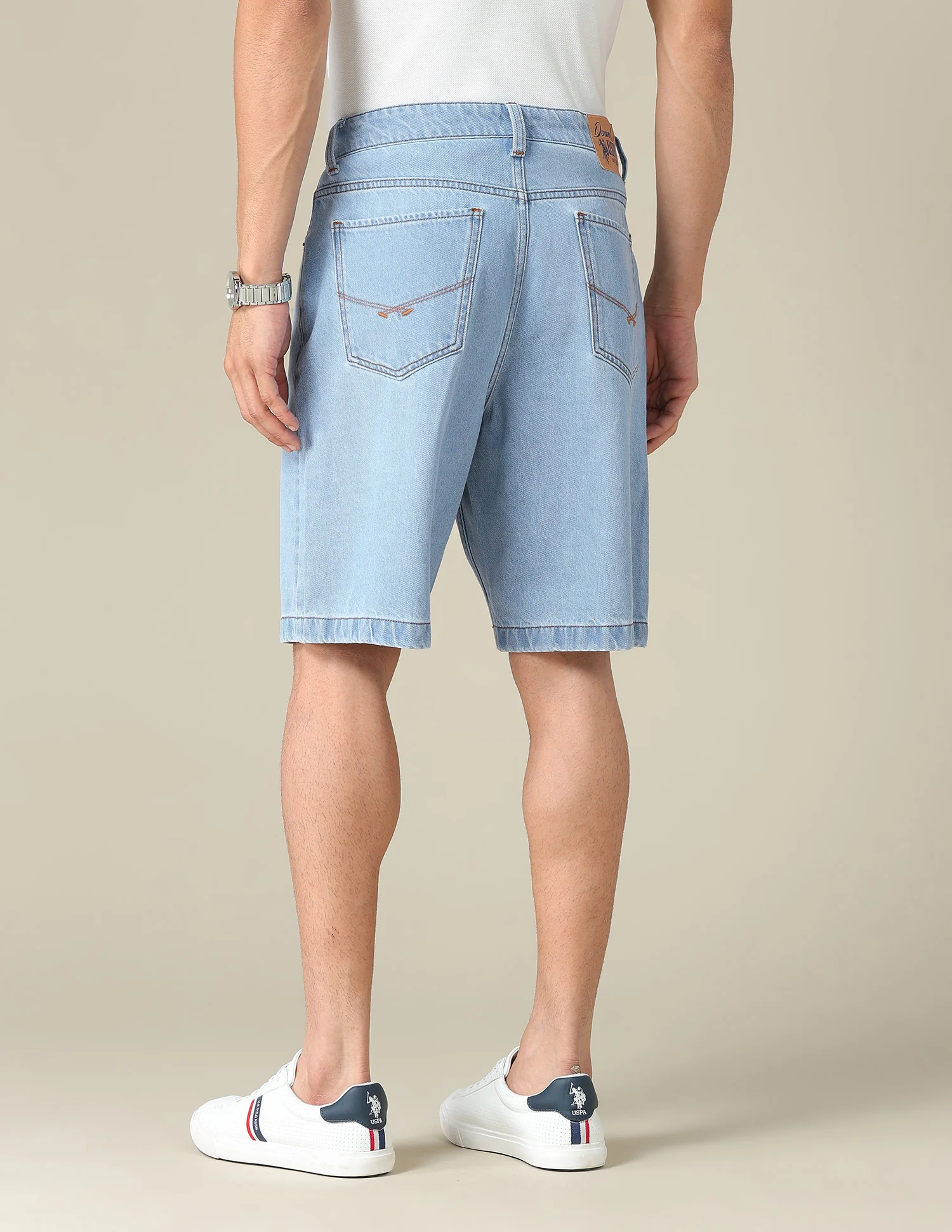 Mid Rise Solid Denim Shorts - Image 5
