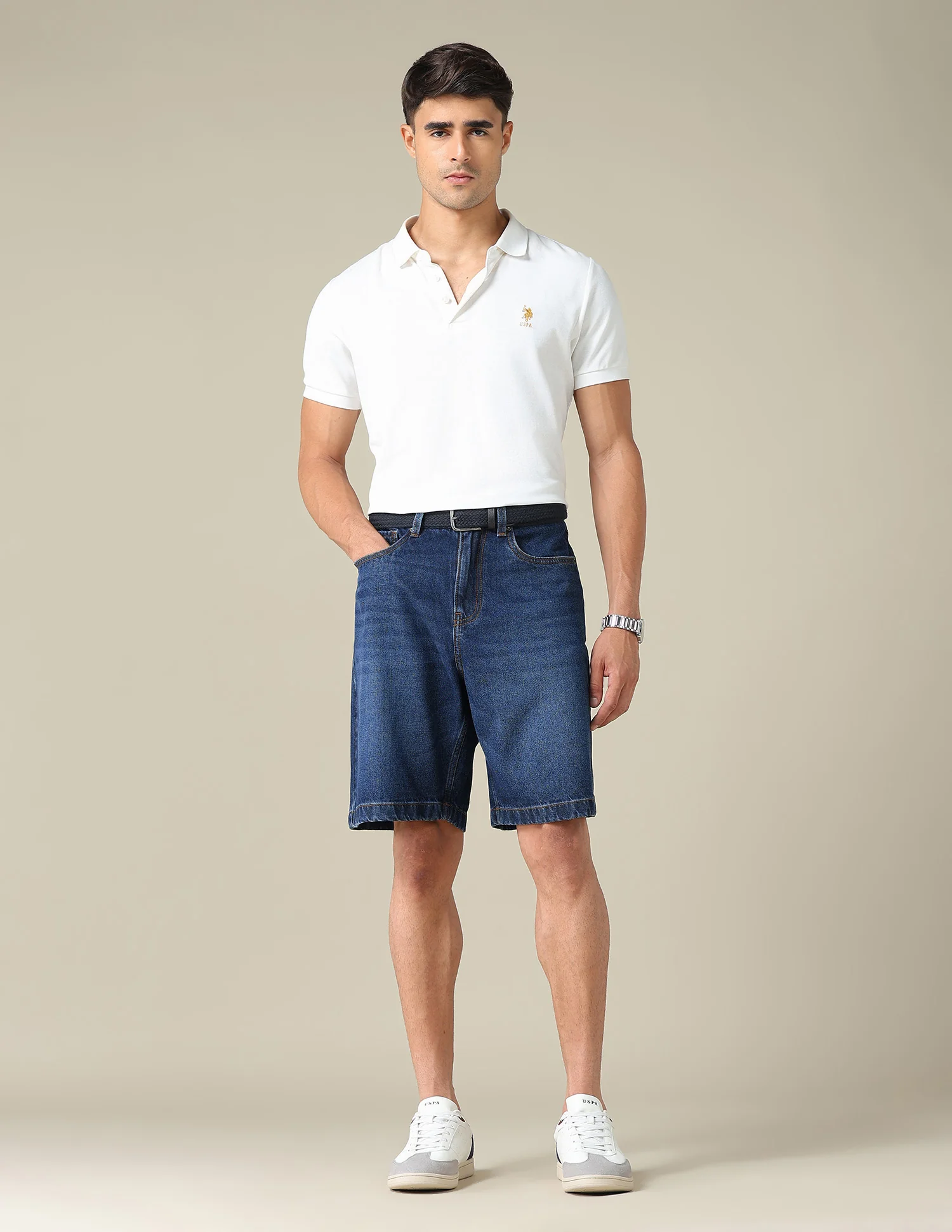 Mid Rise Solid Denim Shorts - Image 3