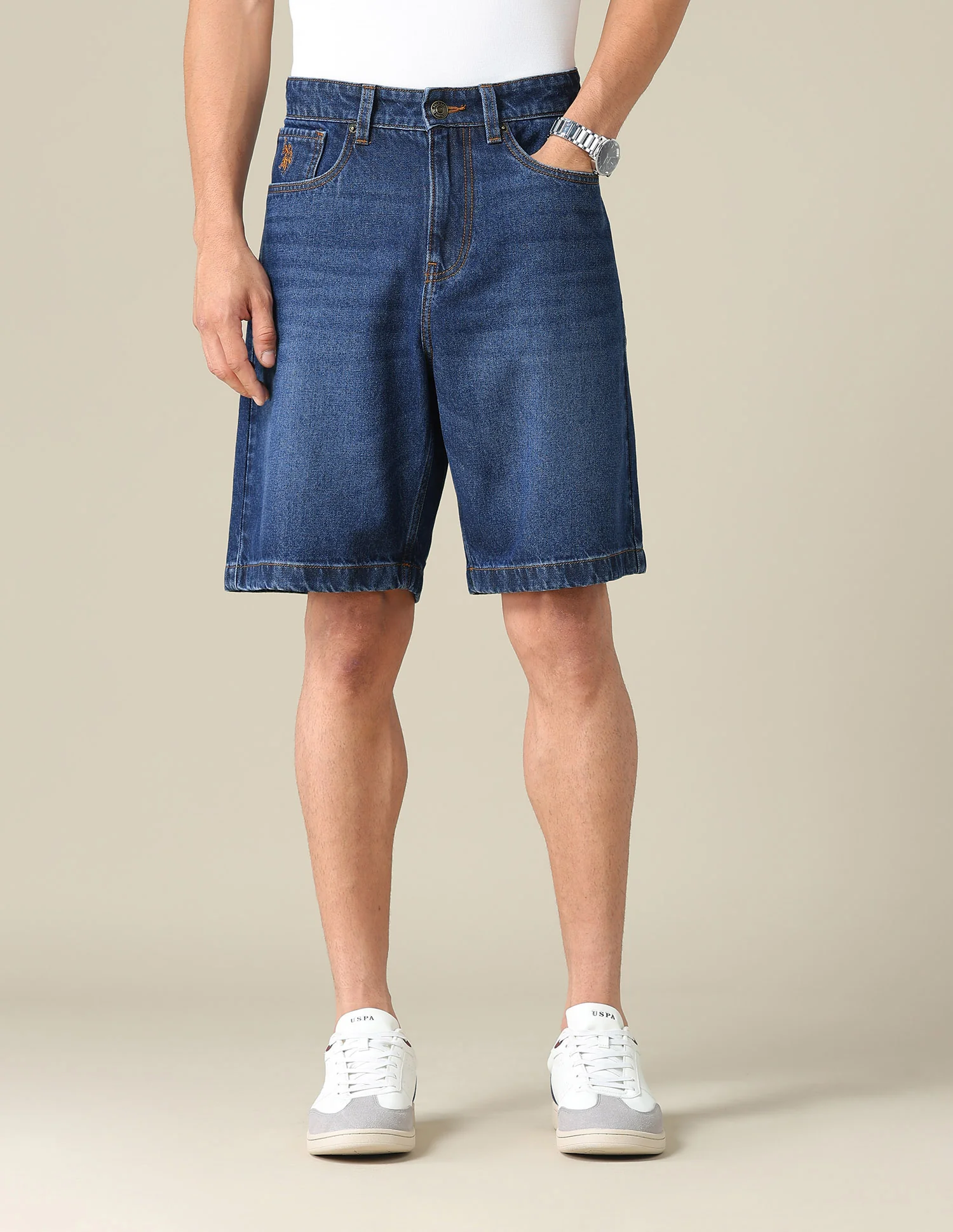 Mid Rise Solid Denim Shorts - Image 6